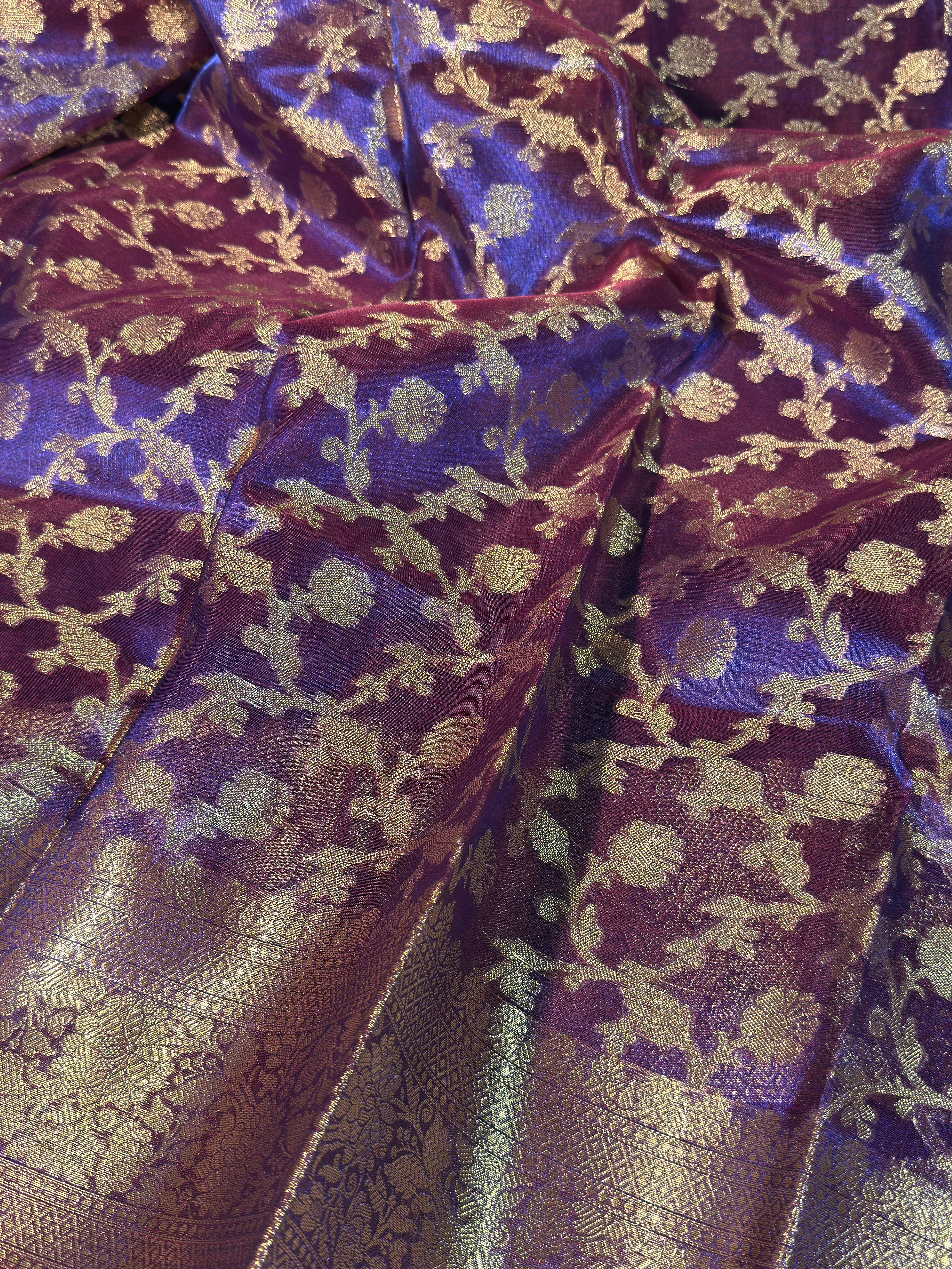 Rare Dual Shade Blue Premium Tissue Silk Banarasi Saree