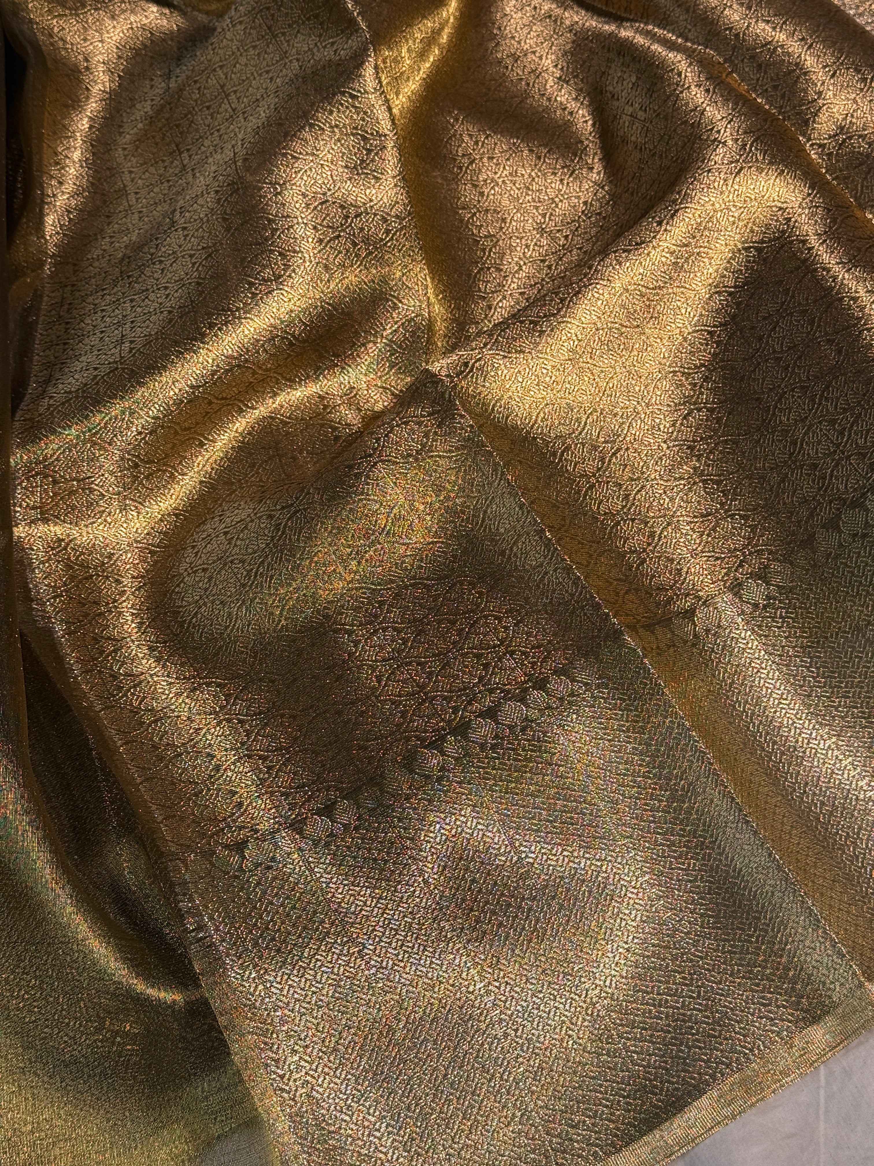 Ready To Wear Copper Zari Weave Kanjeevaram Tissue Silk Banarasi Saree