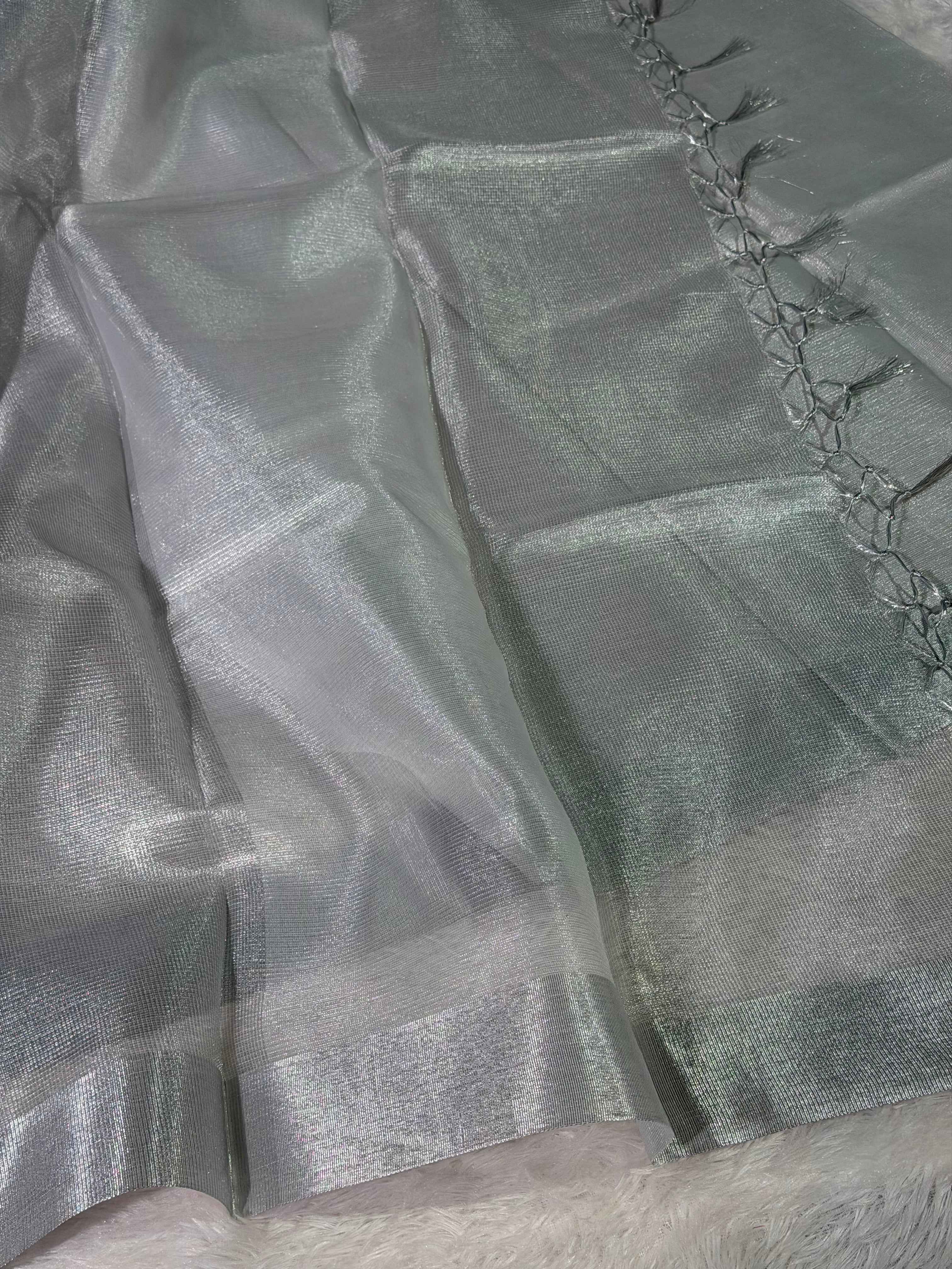 Celebrity Inspired Allover Silver Kota Tissue Silk Banarasi Saree