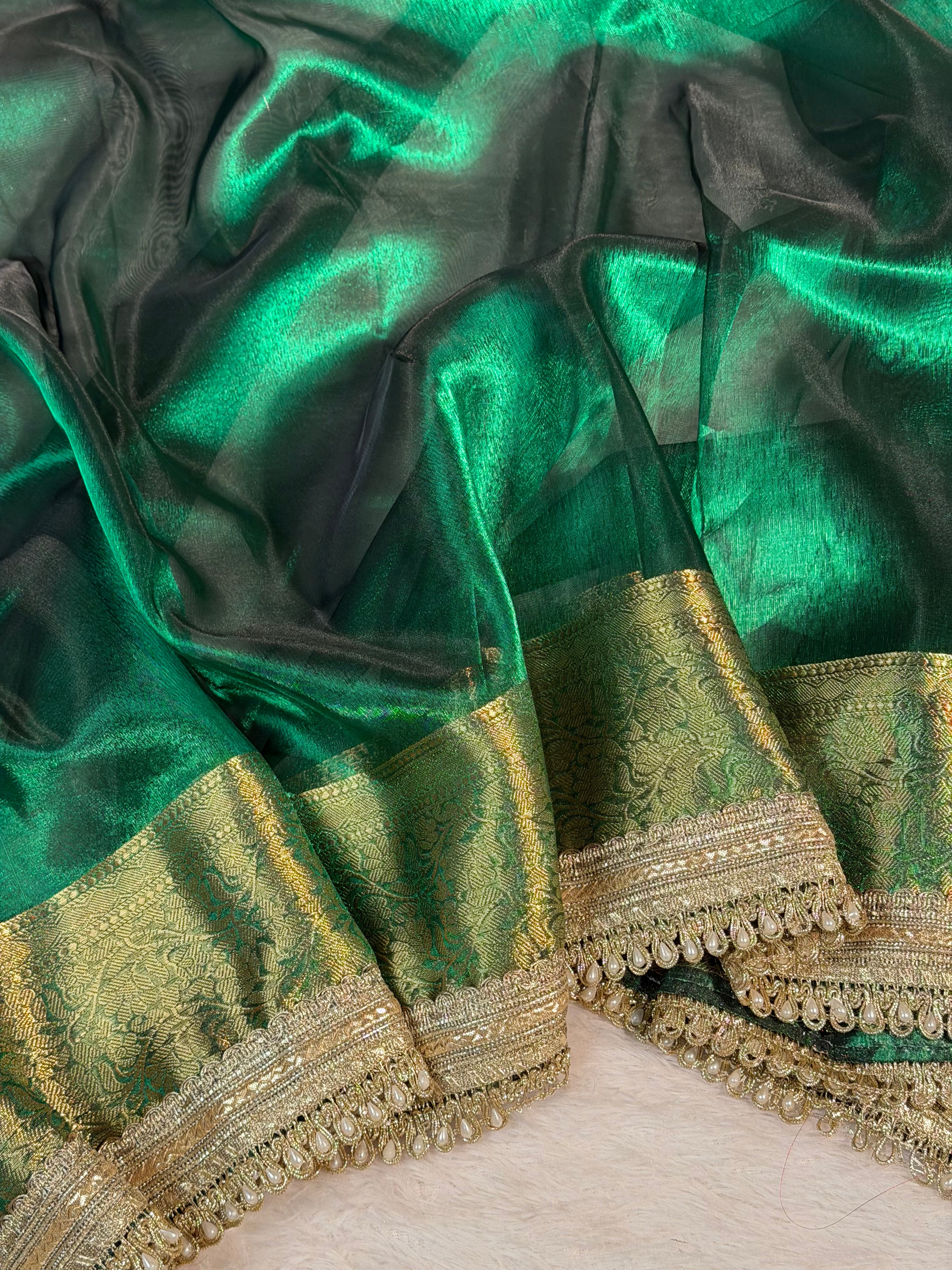 Premium Tissue Silk Banarasi Saree with Moti Lace