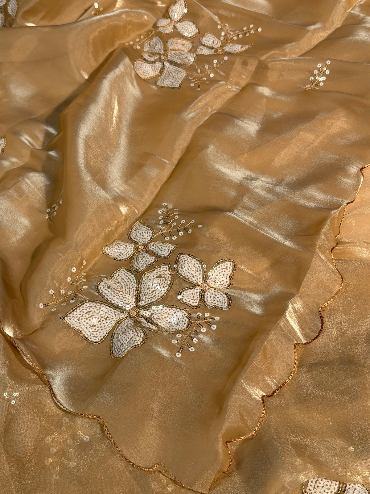 Celebrity Inspired Ivory Premium Shimmery Tissue Silk Designer Saree