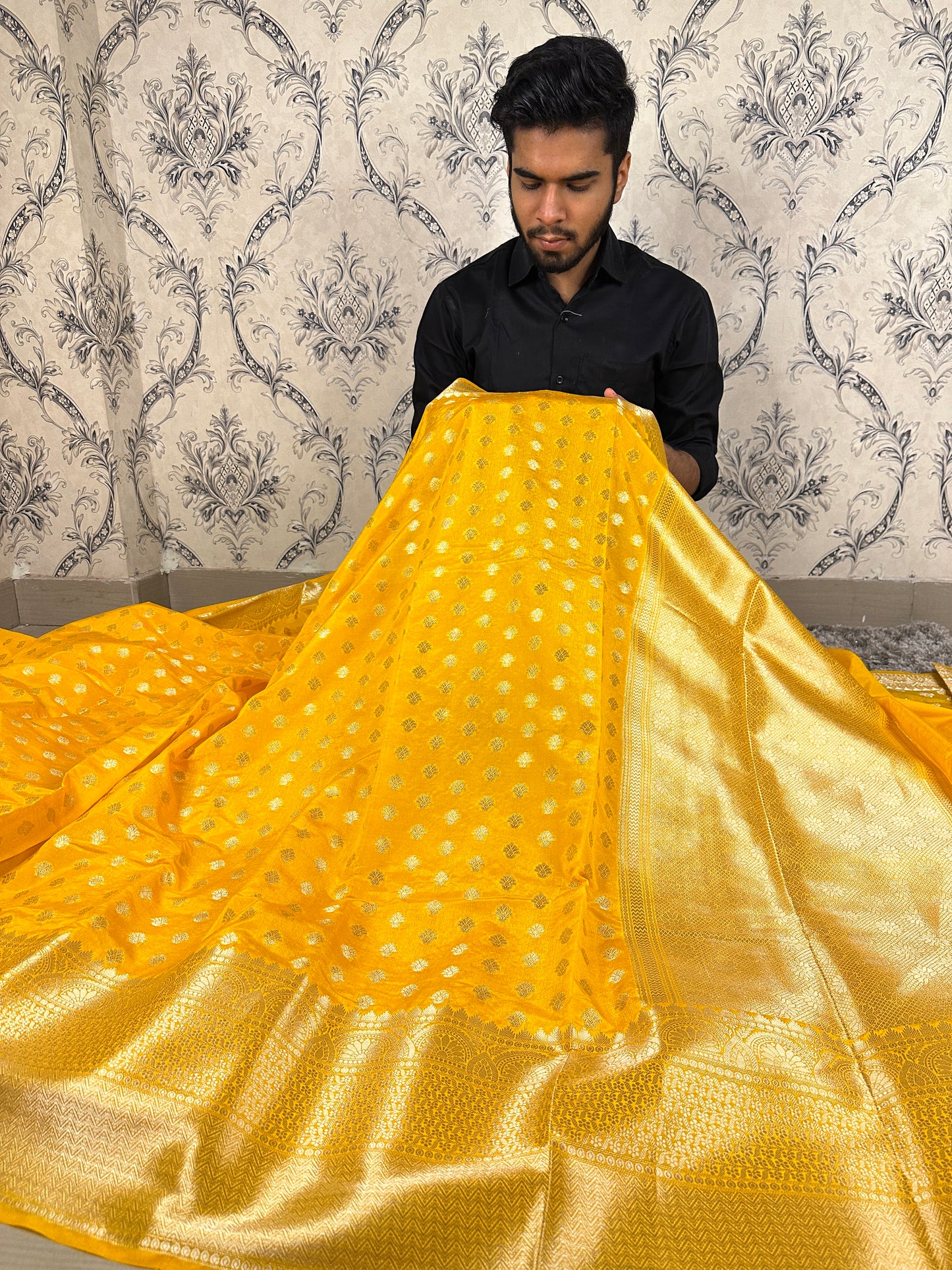 Beautiful Yellow Banarasi Soft Designer Warm Silk Saree