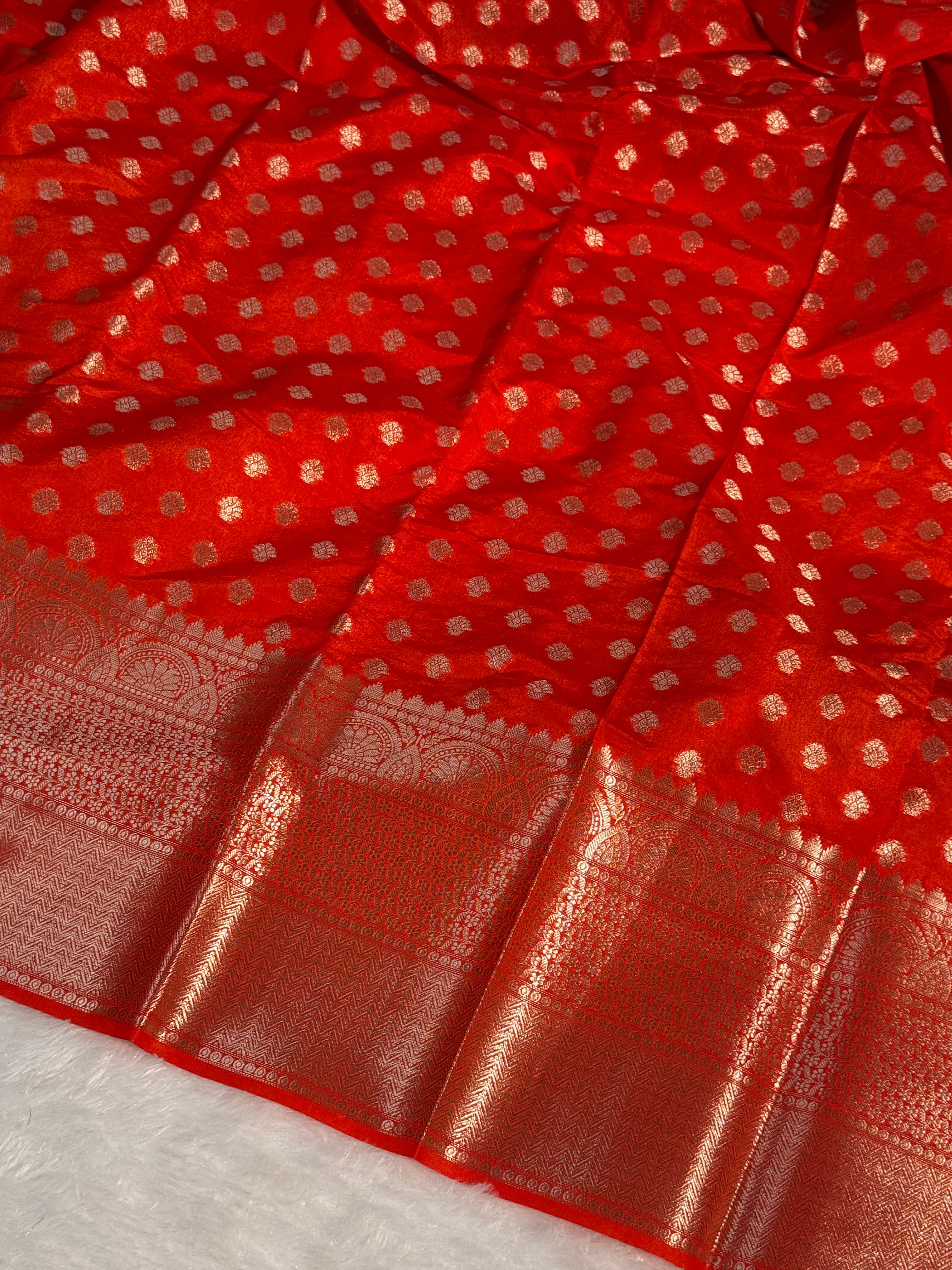 Ready To Wear Bright Orange Premium Chiniya Silk Banarasi Saree