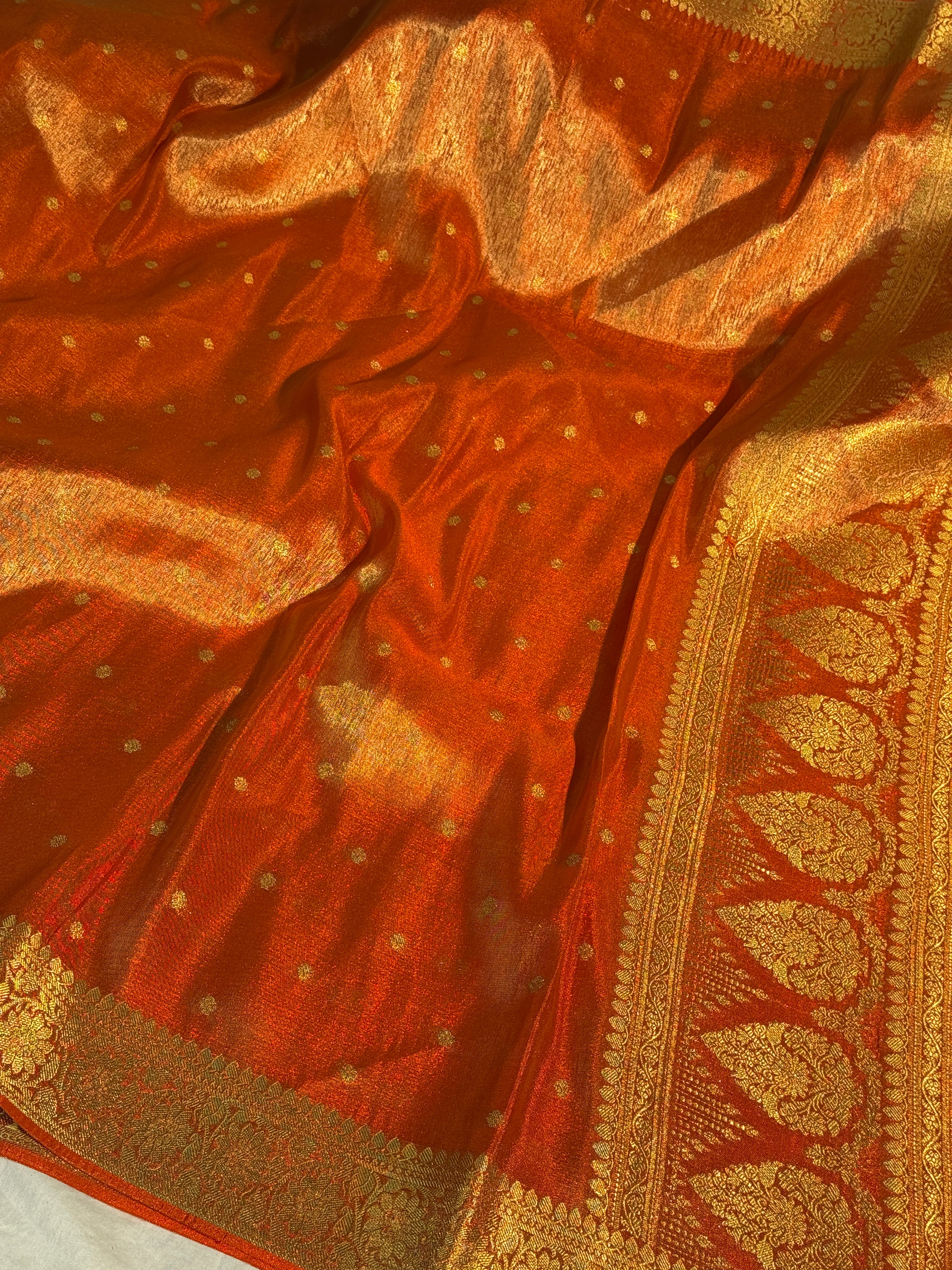 Orange Premium Breathable Tissue Silk Banarasi Saree with Rich Pallu