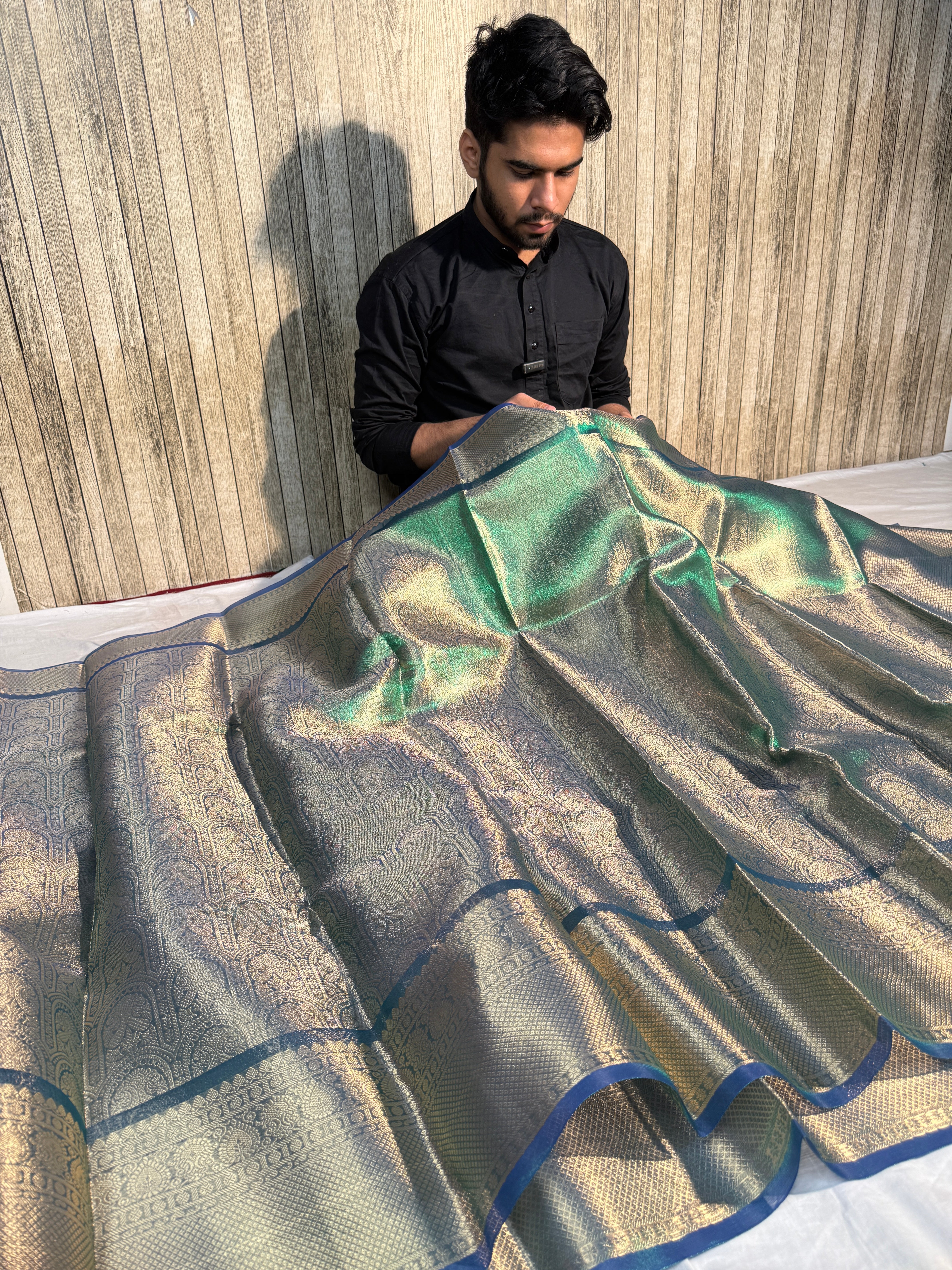 Ready To Wear Sapphire Green Kanjeevaram Tissue Silk Banarasi Saree