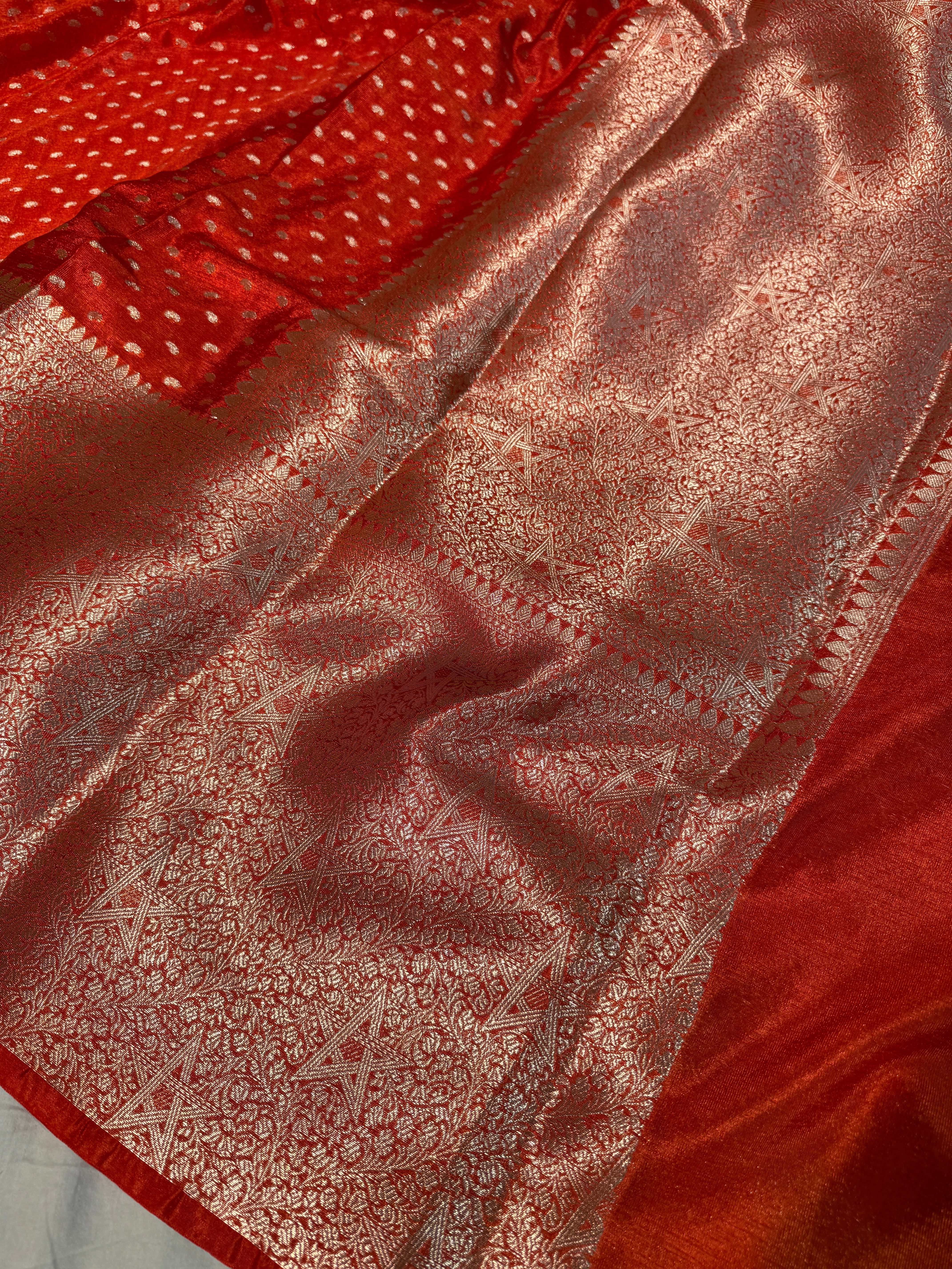 Rust Orange Premium Banarasi Chiniya Silk Saree