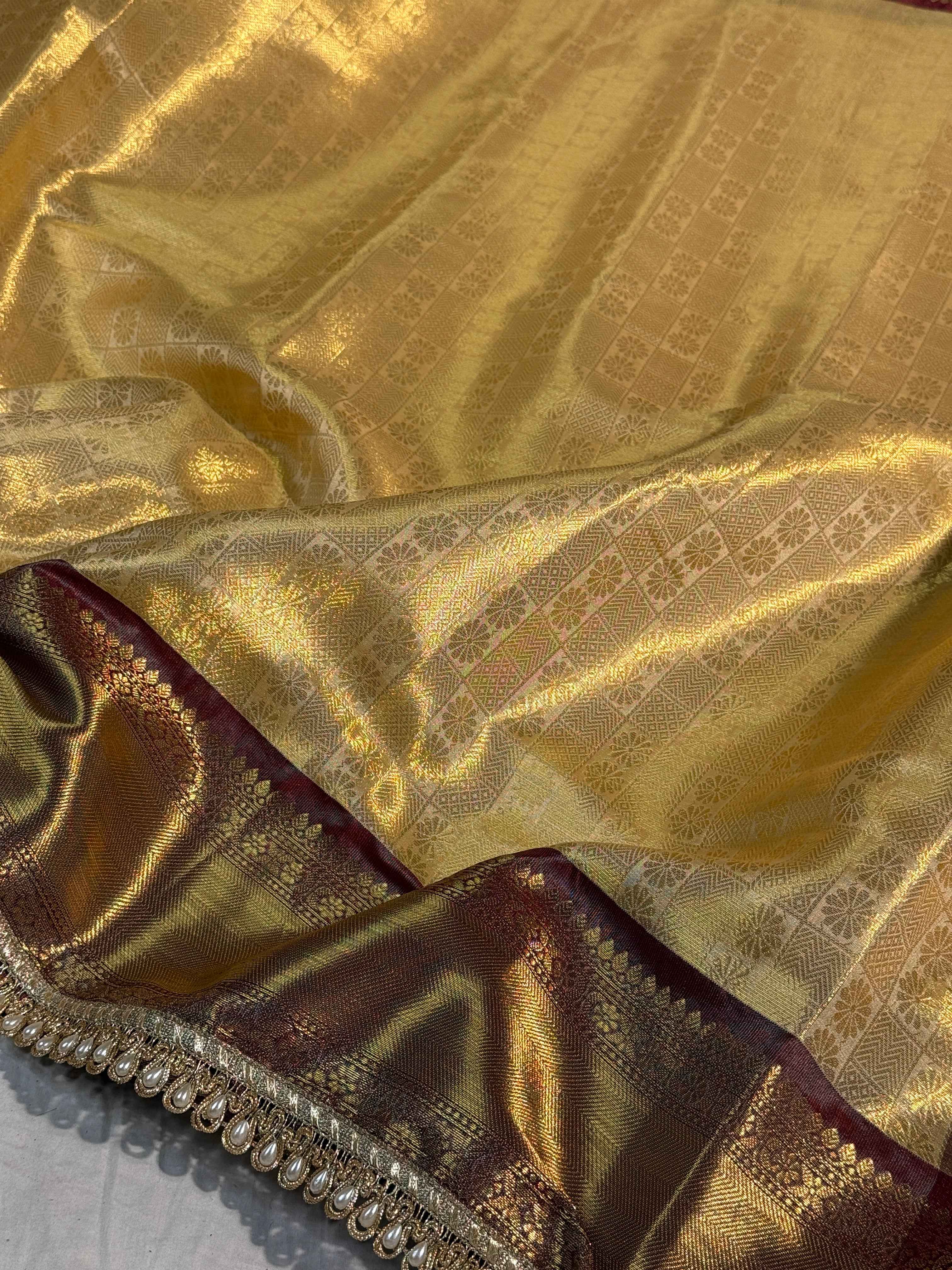 Contrast Premium Kanjeevaram Tissue Silk Banarasi Saree