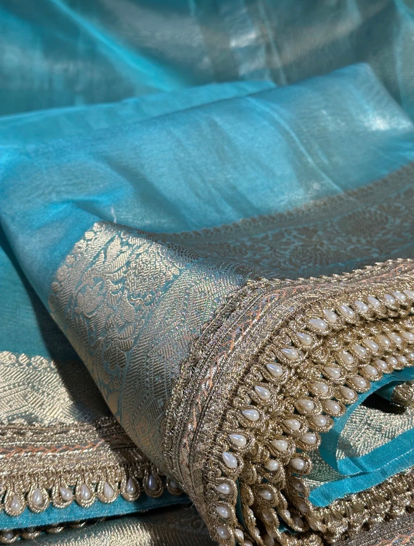 Janhvi Kapoor Inspired Seagreen Tissue Silk Banarasi Saree