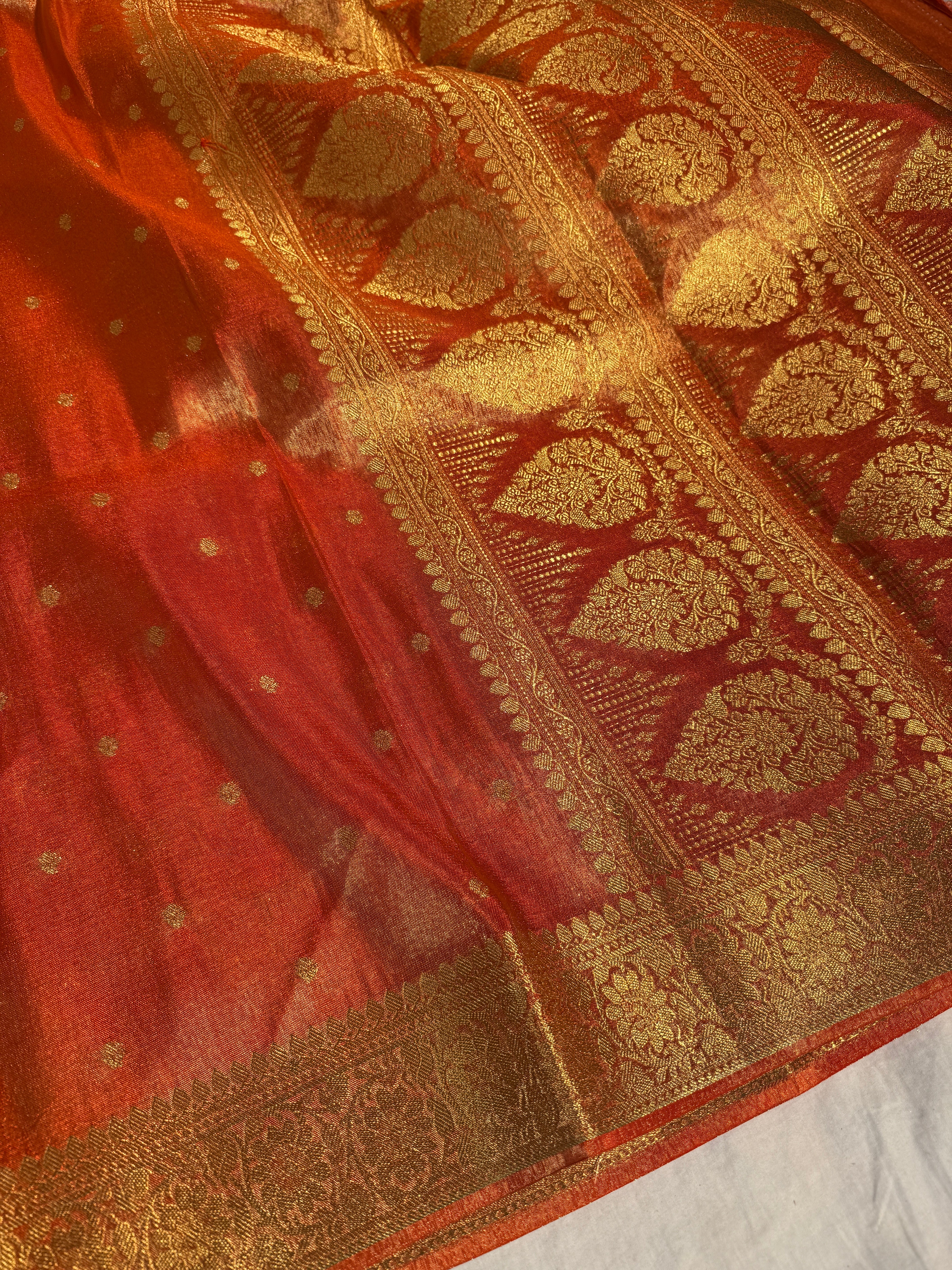 Orange Premium Breathable Tissue Silk Banarasi Saree with Rich Pallu