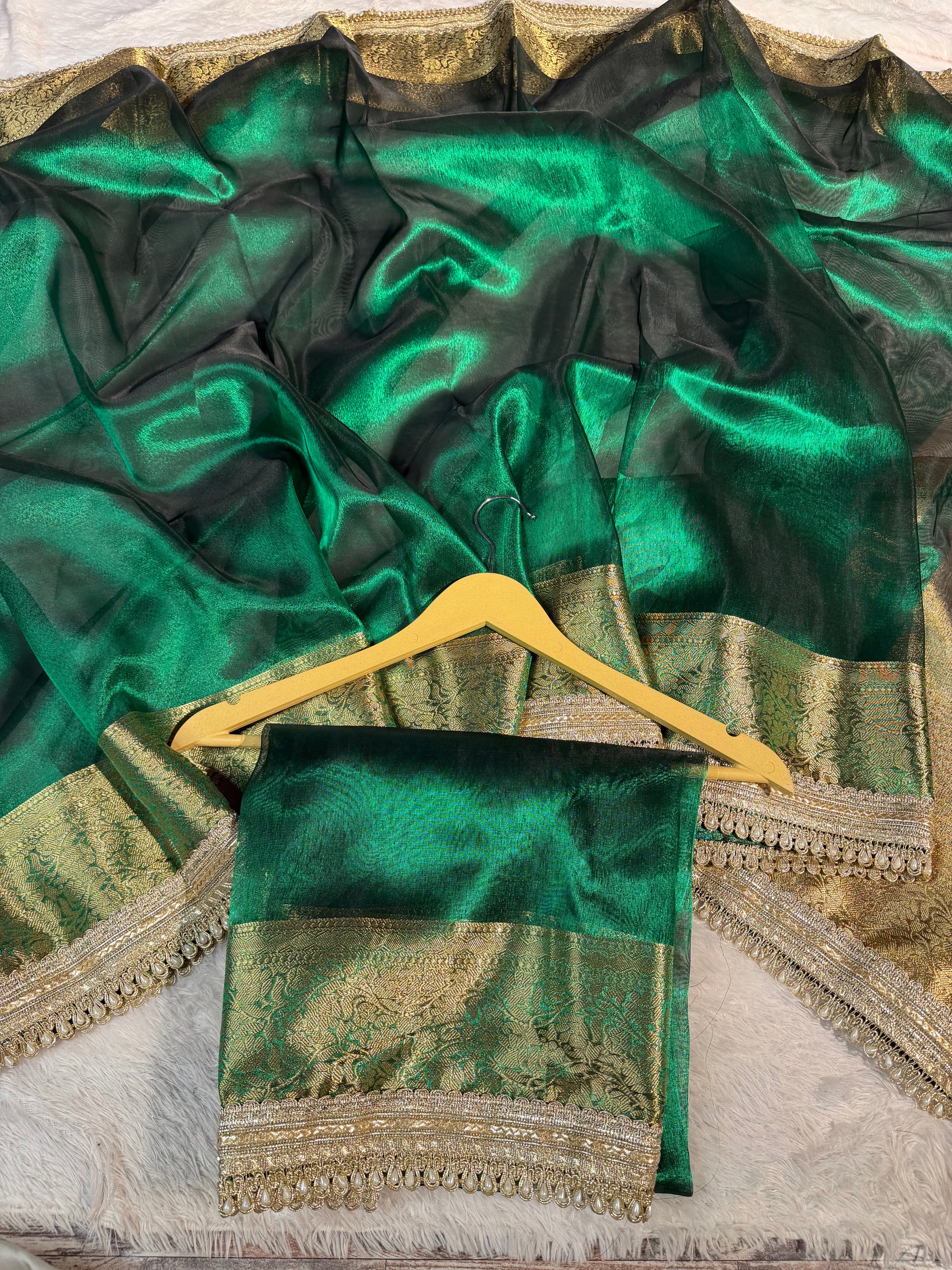 Premium Tissue Silk Banarasi Saree with Moti Lace