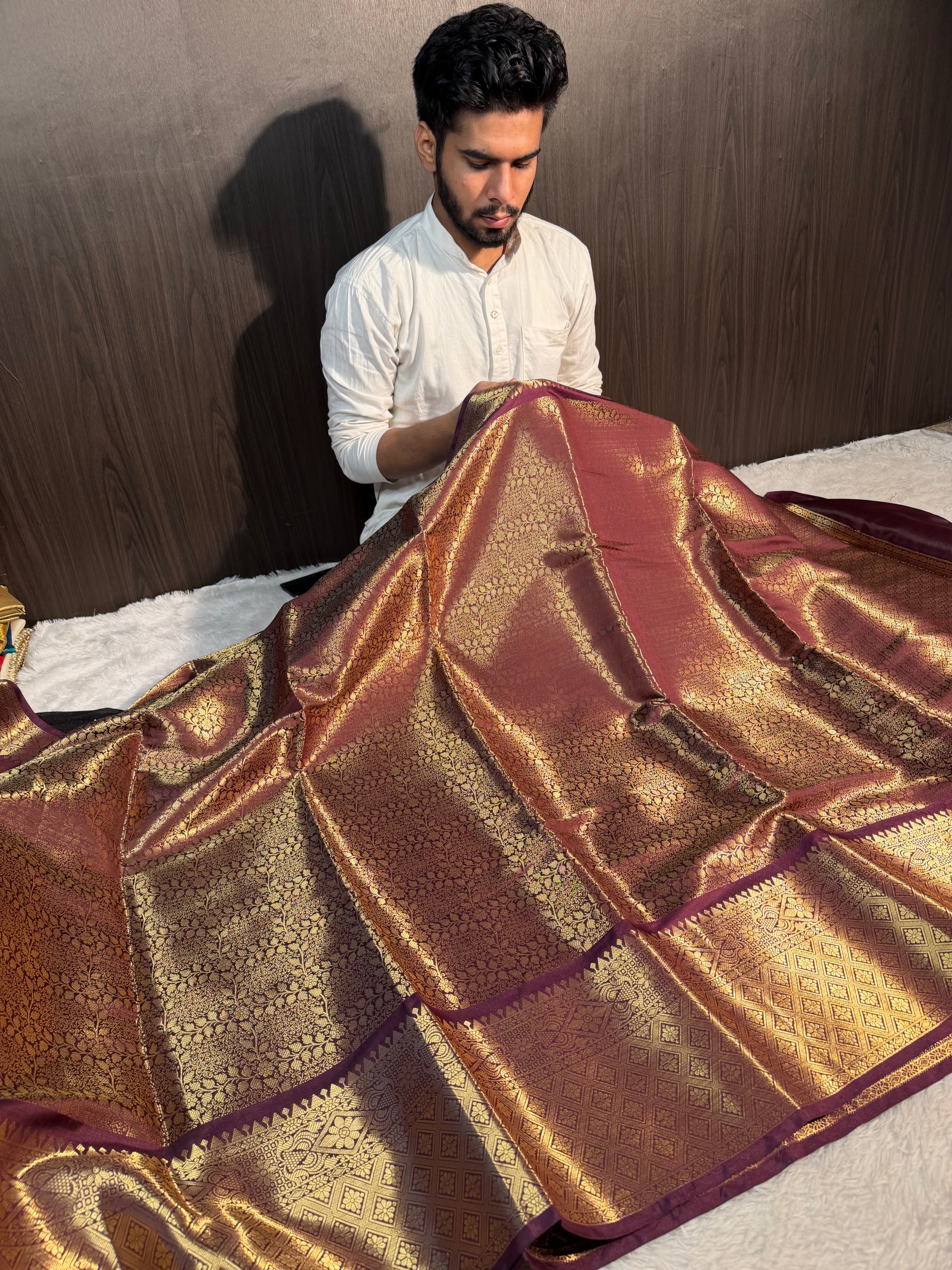 Wine Brown Premium Soft Katan Silk Banarasi Saree