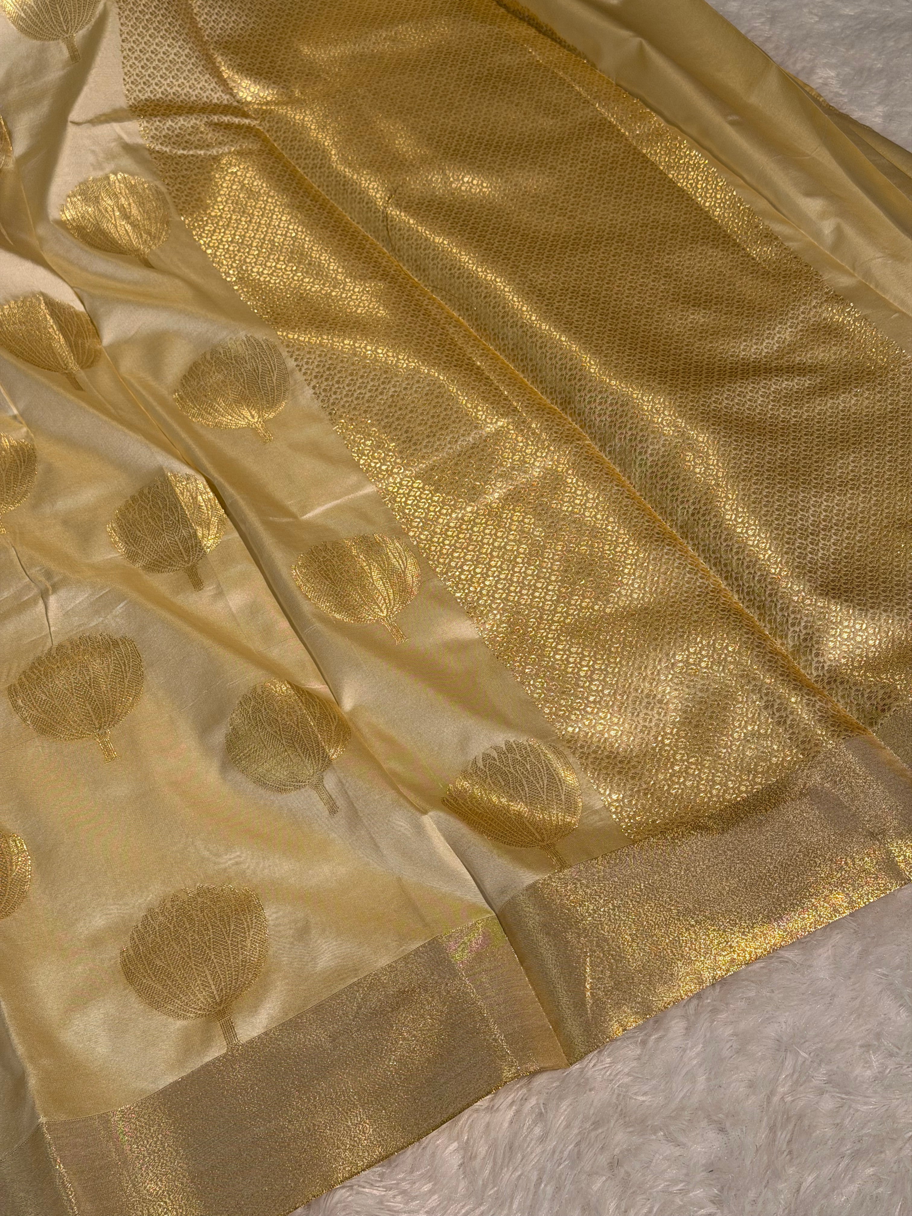 Ready To Wear Cream Bridal Katan Silk Banarasi Saree