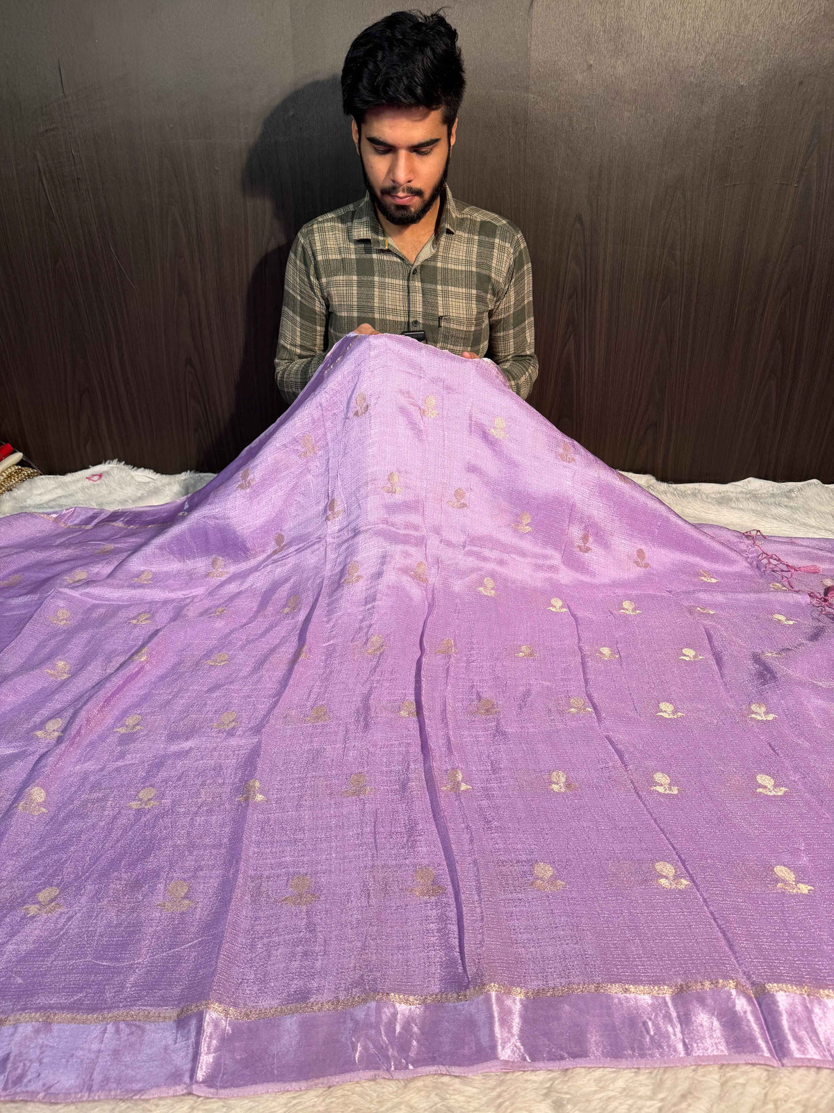 Lavender Premium Viscose Georgette Silk Banarasi Saree with Tassles