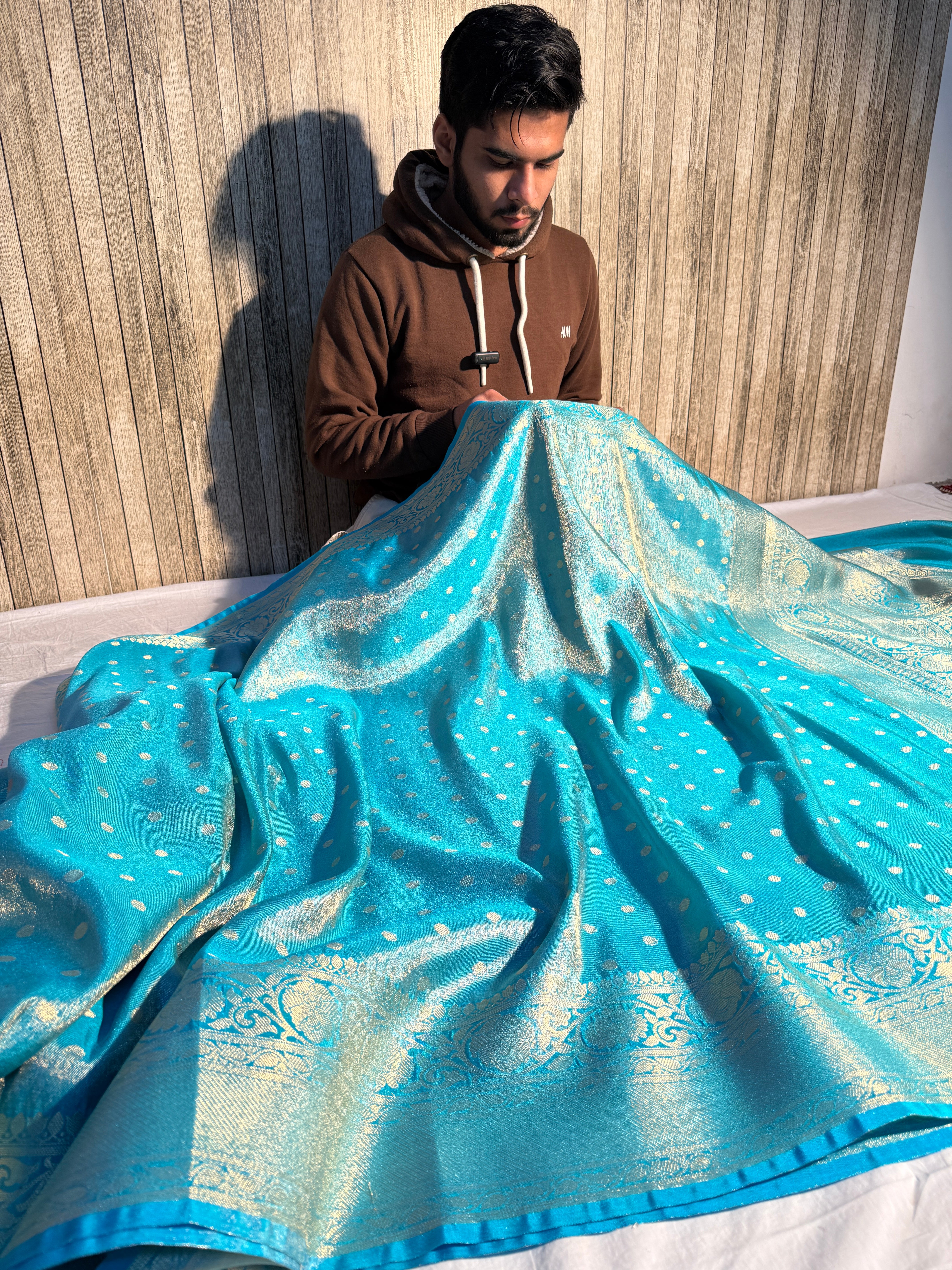 Pastel Firozi Premium Breathable Tissue Silk Banarasi Saree
