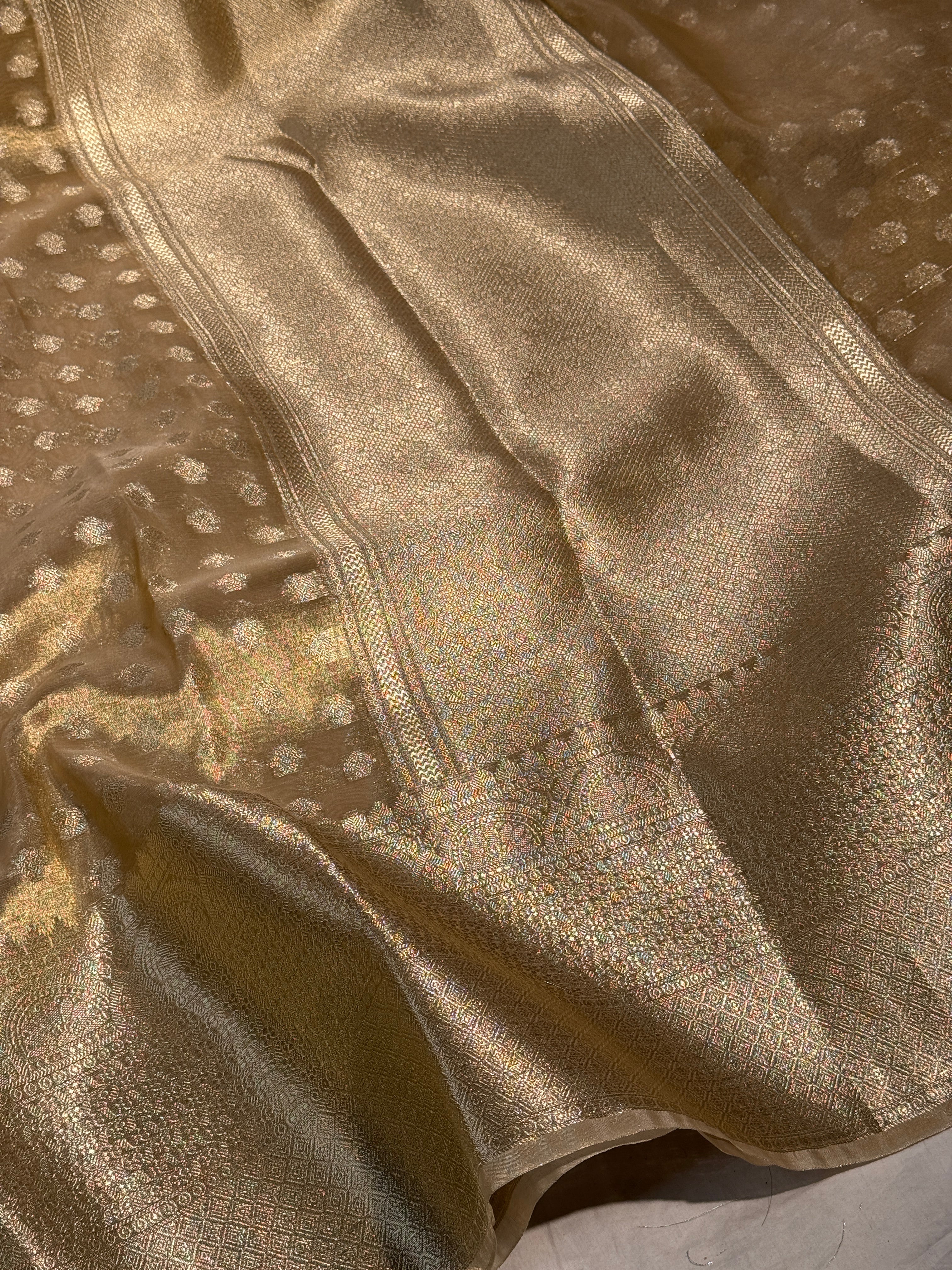 Allover Gold Premium Tissue Silk Zari Buti Weave Banarasi Saree
