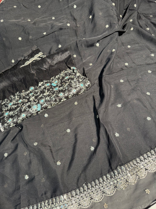 Black Shimmery Tissue Designer Saree with Sequence Work