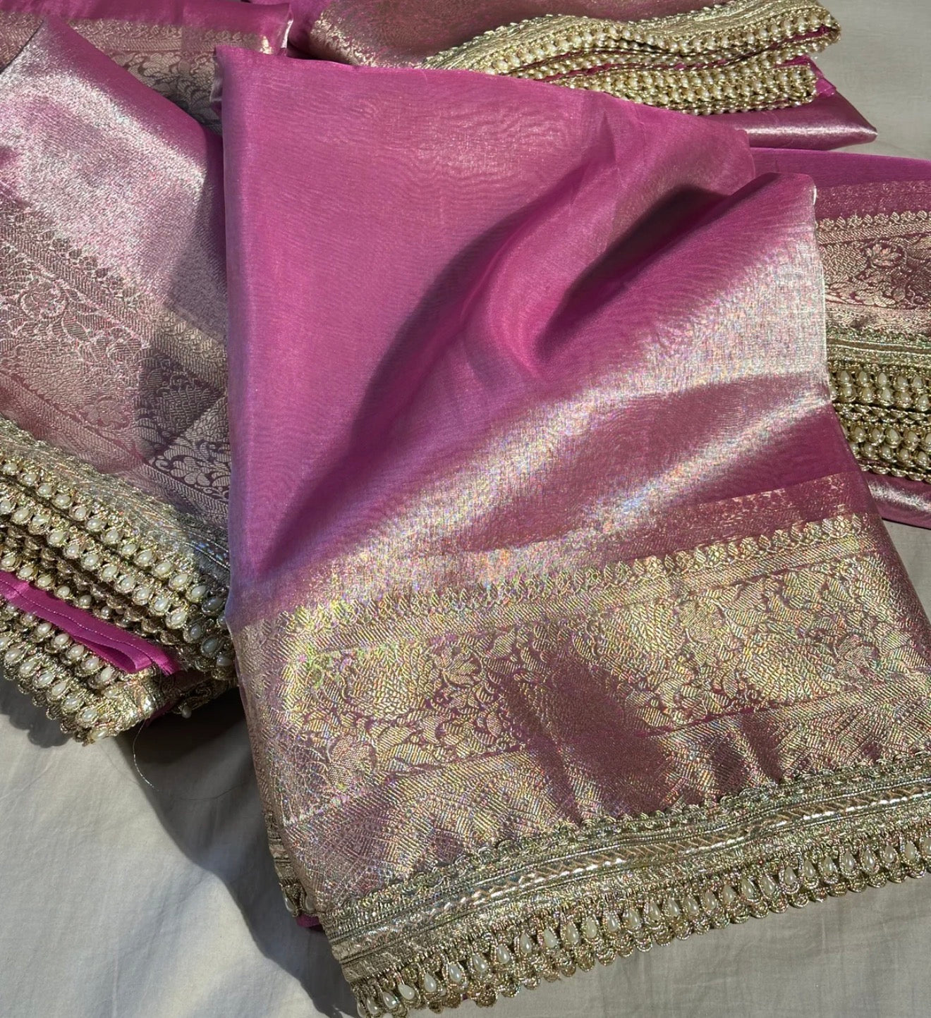 Janhvi Kapoor Inspired Pink Tissue Silk Saree