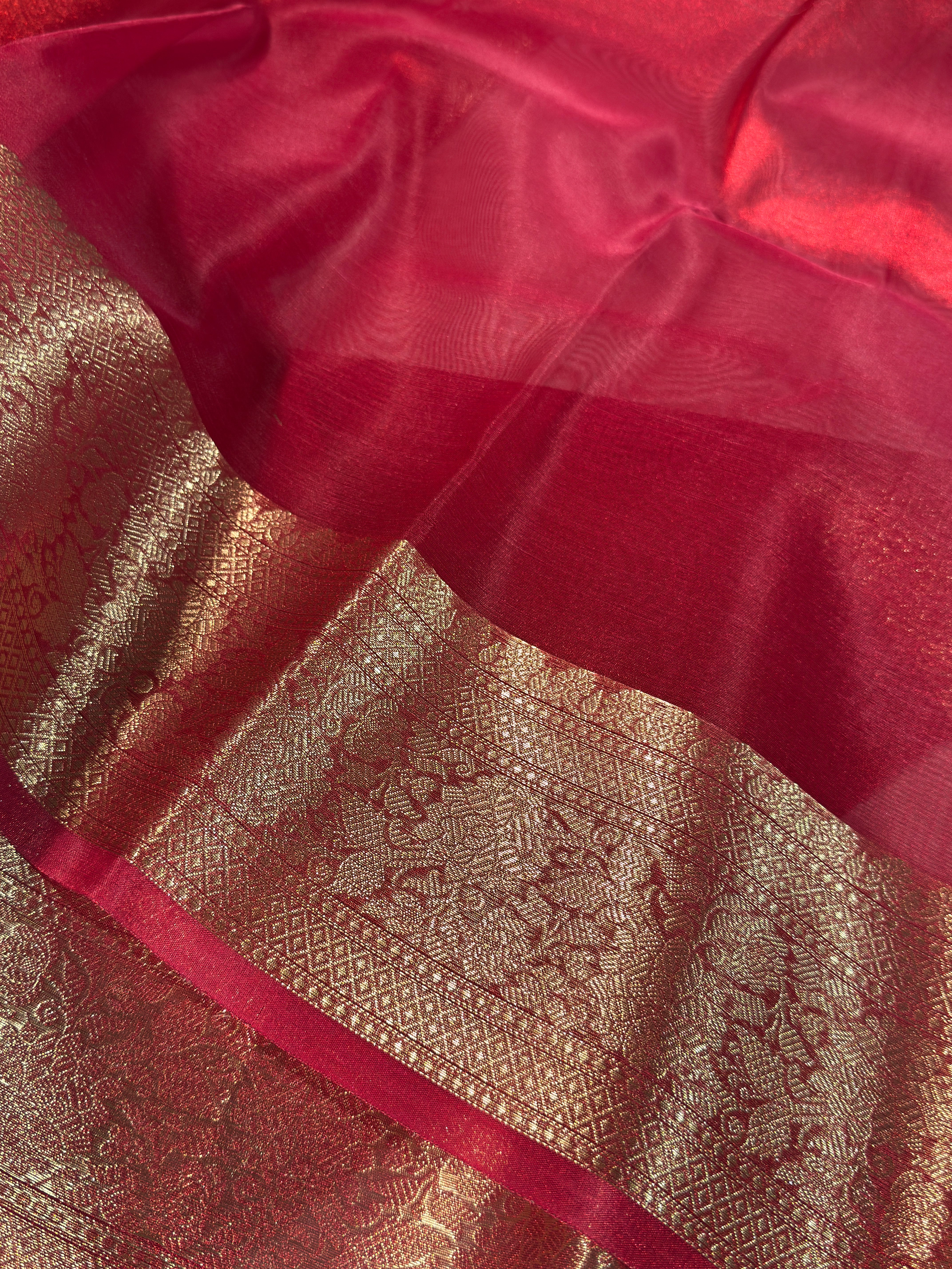 Metallic Red Premium Tissue Silk Banarasi Saree