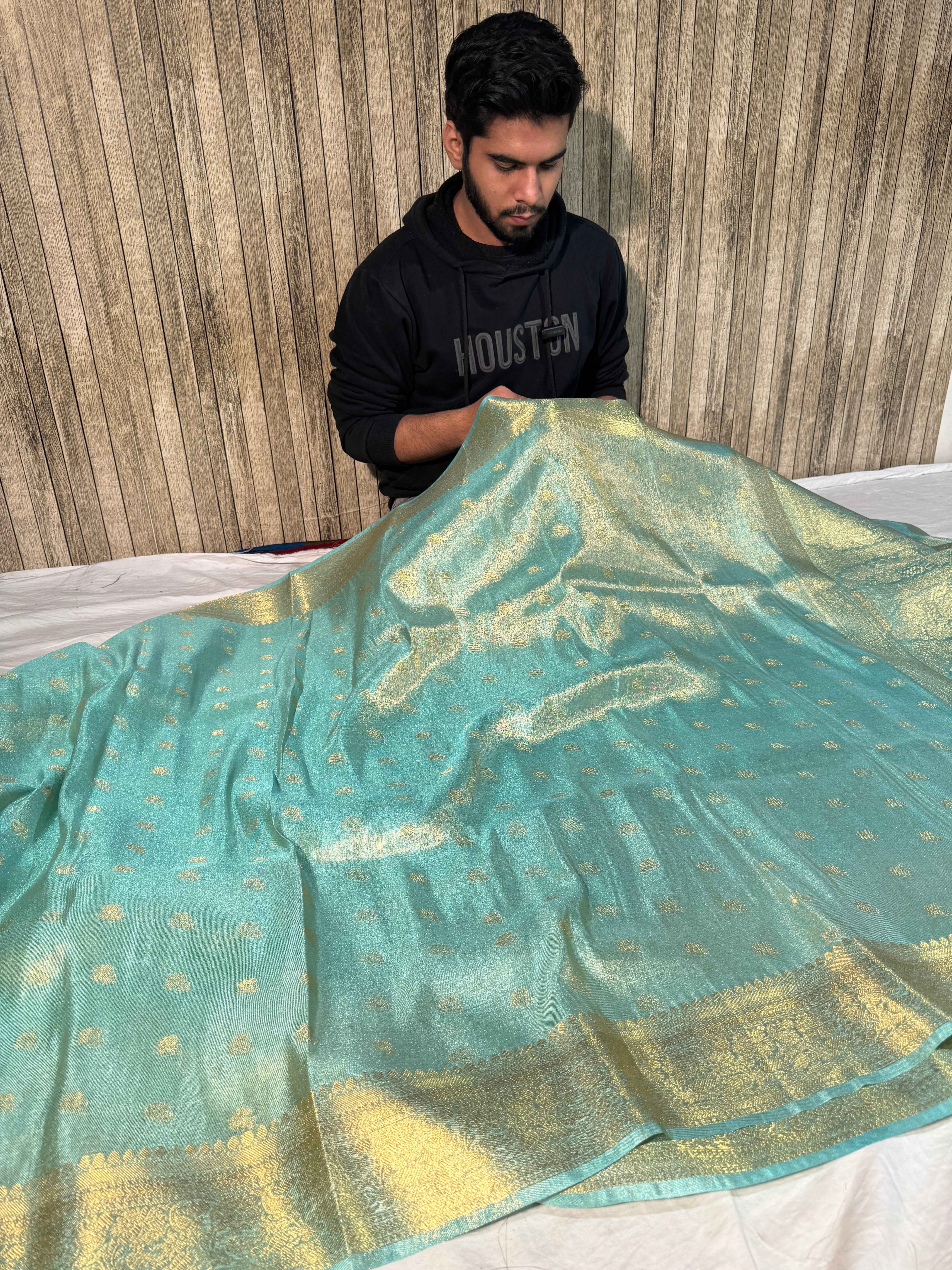 Metallic Seagreen Premium Breathable Tissue Silk Banarasi Saree