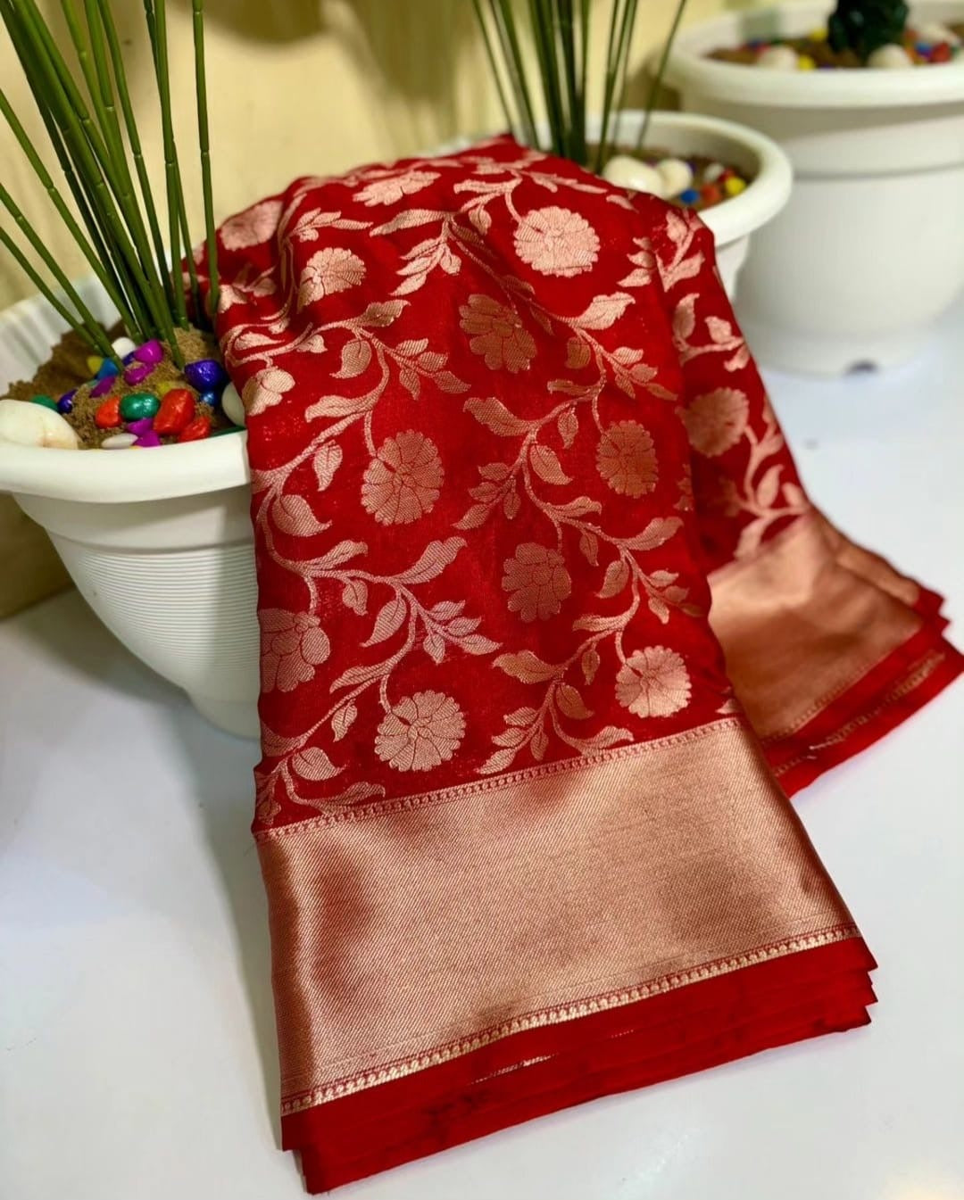 Beautiful Red Bridal Warm Silk Banarasi Saree