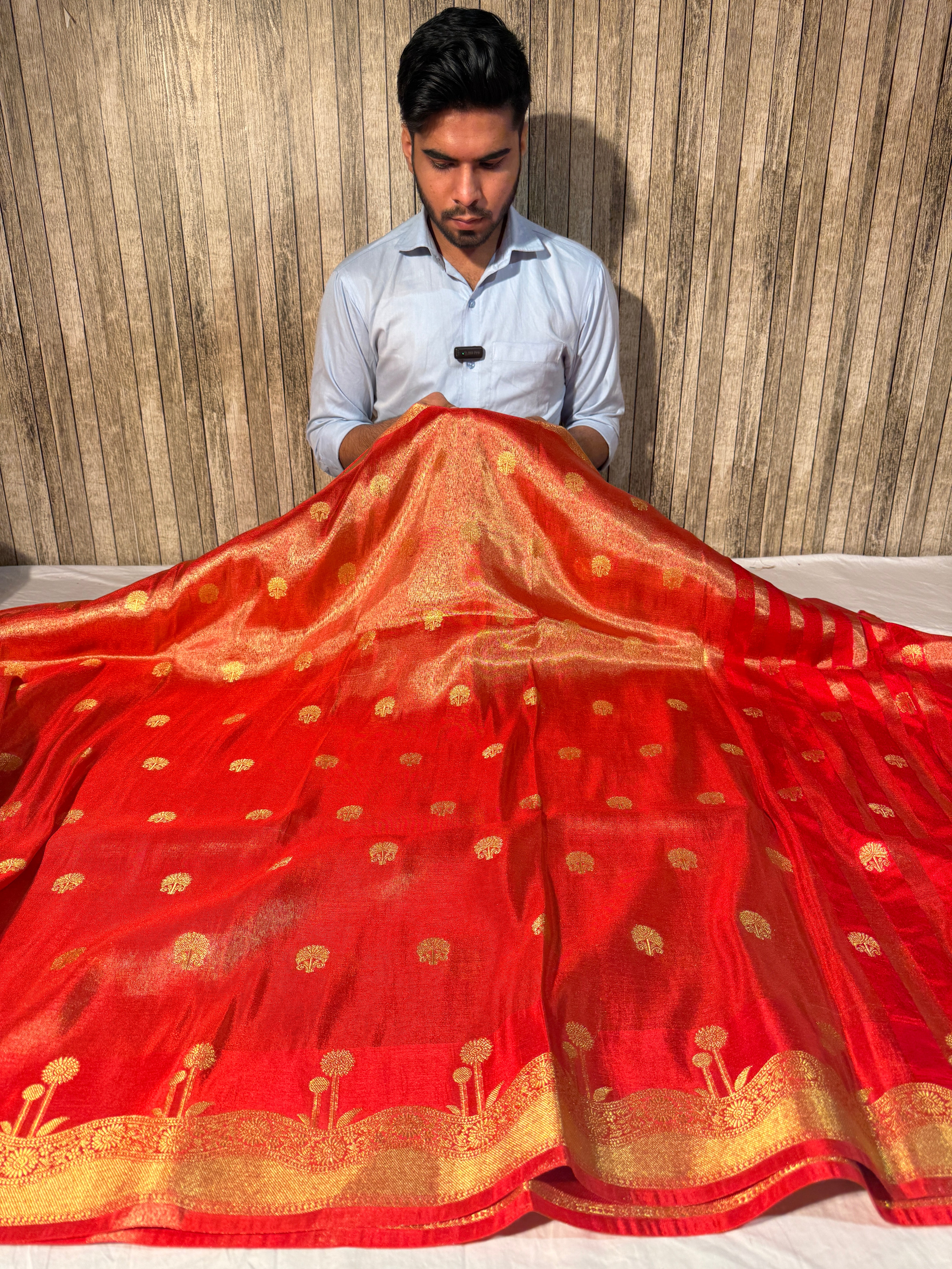 Metallic Orange Premium Breathable Tissue Silk Banarasi Saree