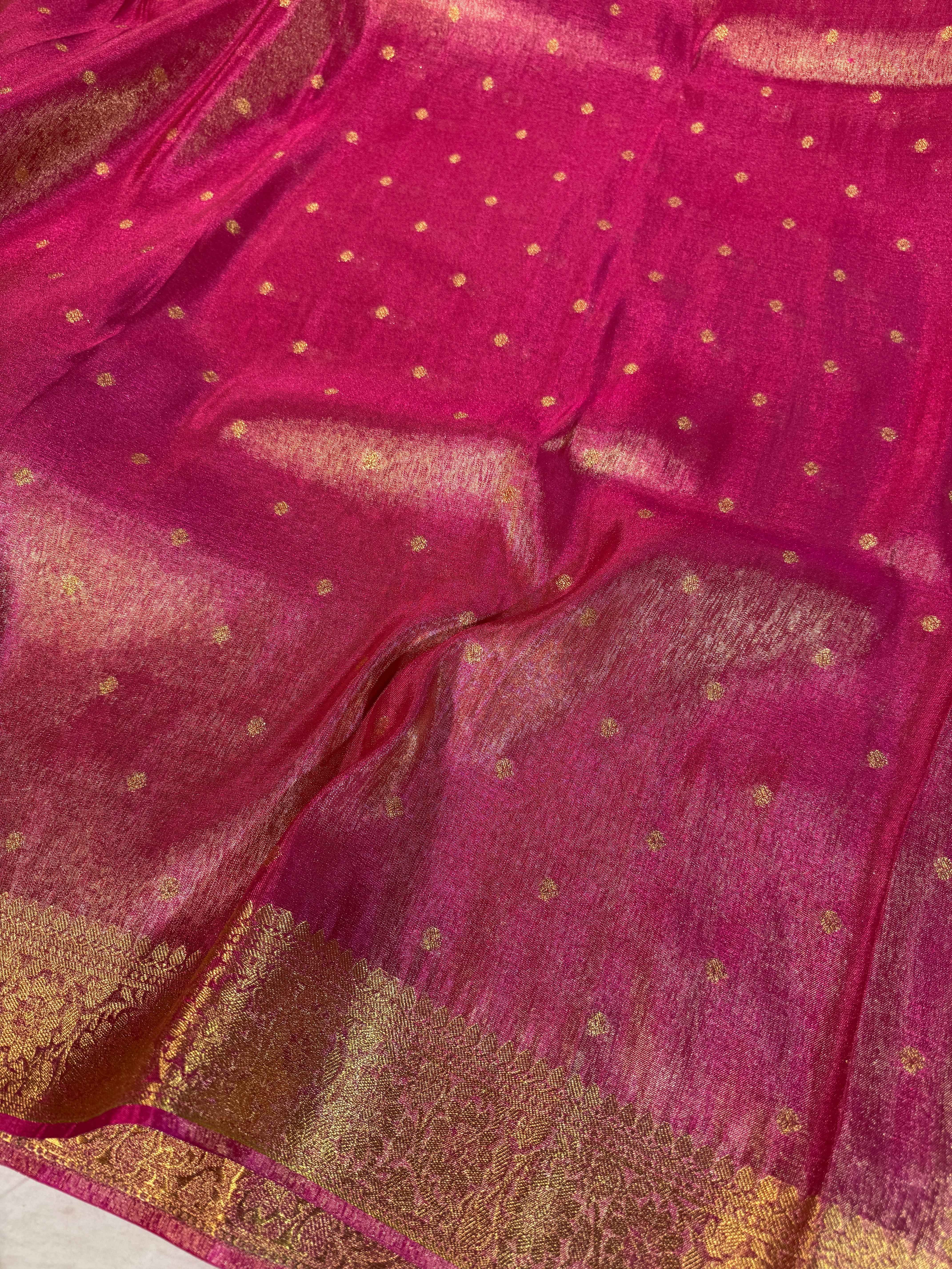Metallic Rani Pink Premium Breathable Tissue Silk Banarasi Saree