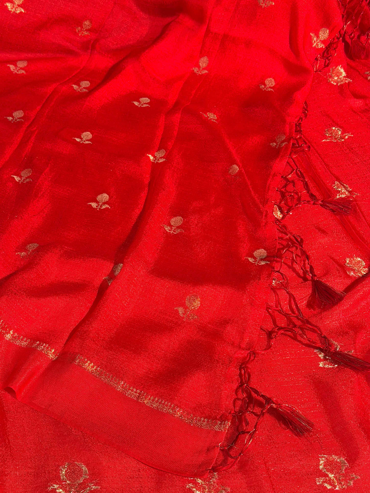 Bridal Red Premium Viscose Georgette Silk Banarasi Saree with Tassles