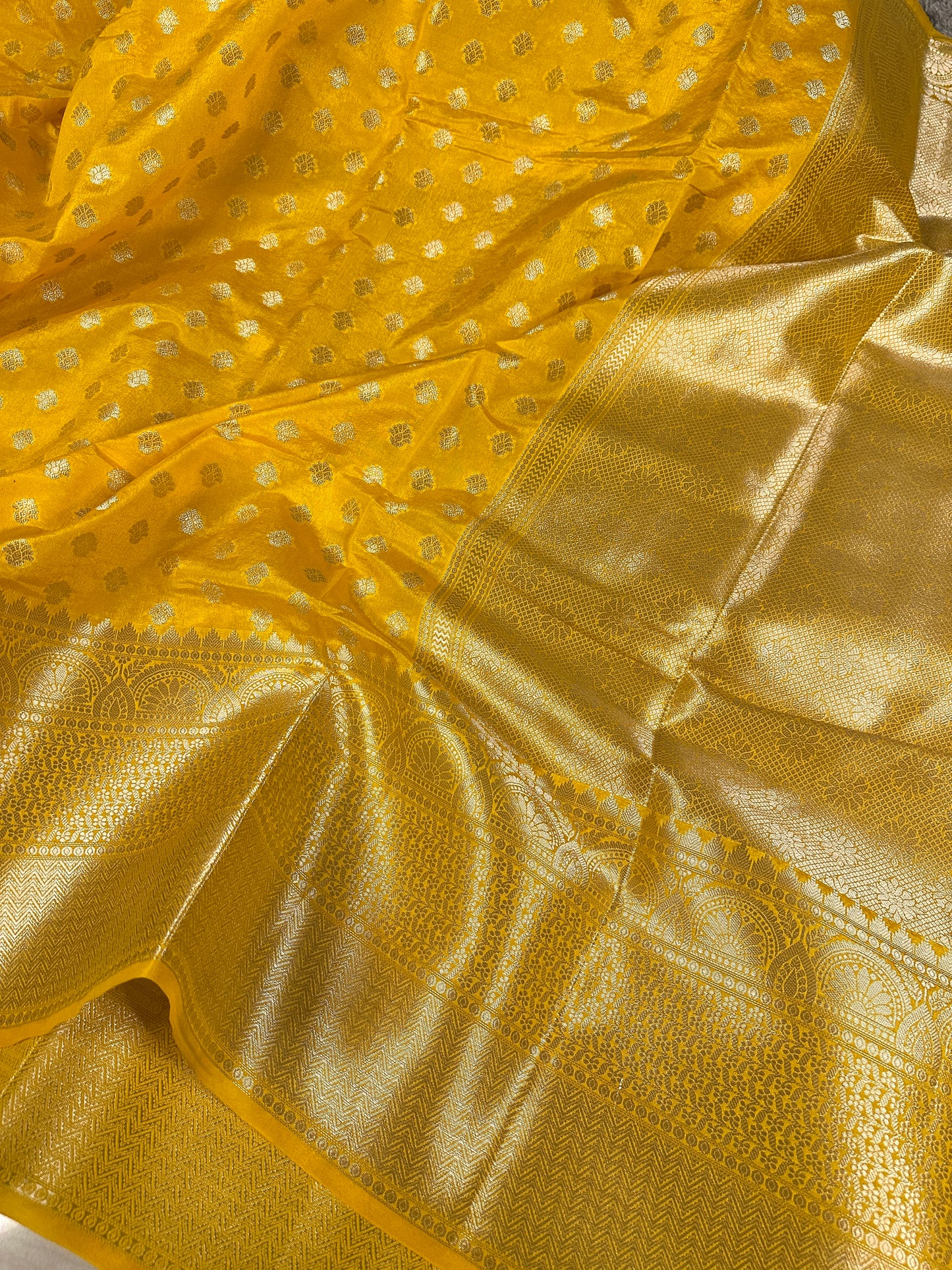 Beautiful Yellow Banarasi Soft Designer Warm Silk Saree