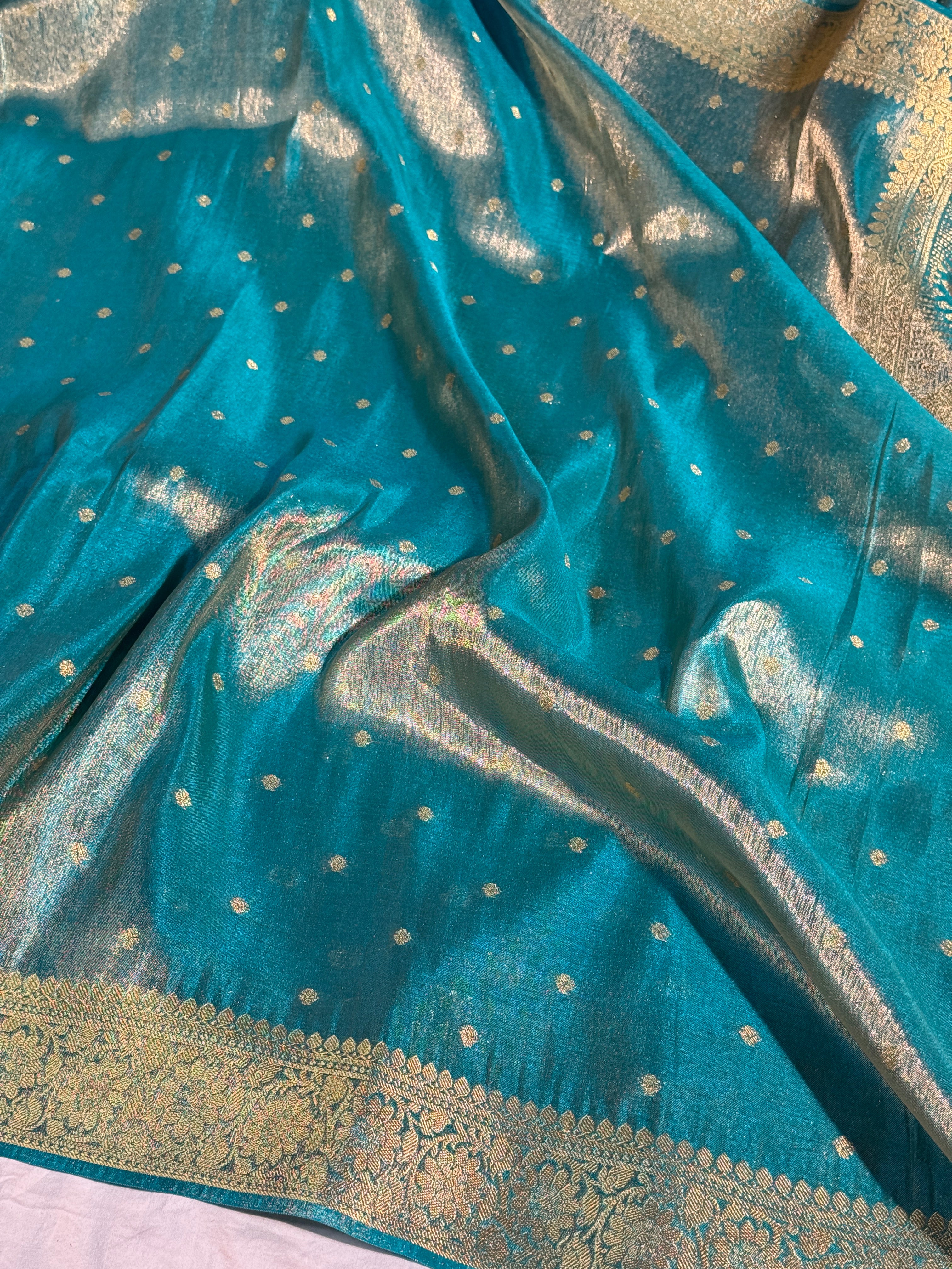 Metallic Seagreen Premium Breathable Tissue Silk Banarasi Saree