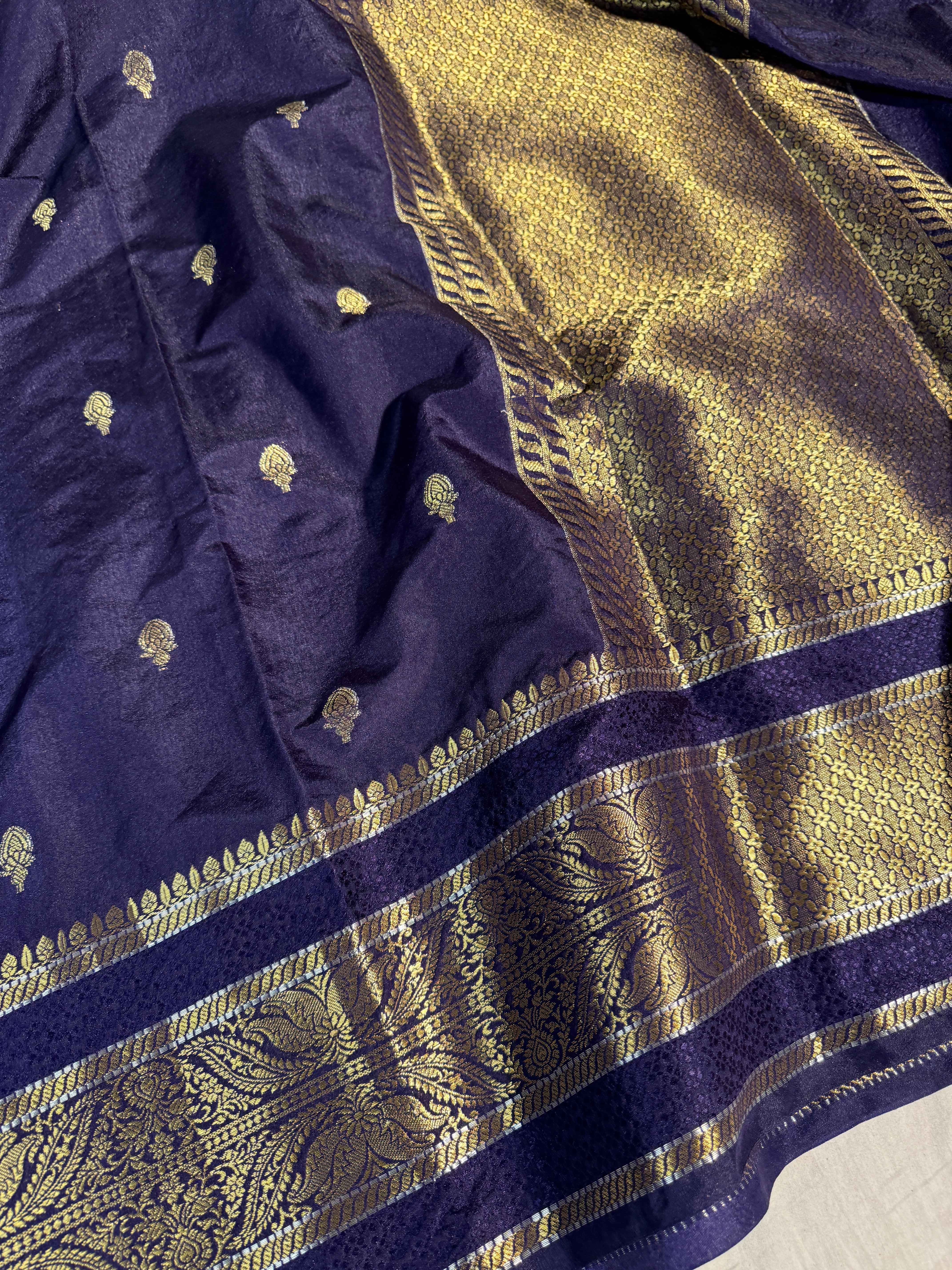 Navy Blue Premium Soft Chiniya Silk Banarasi Saree