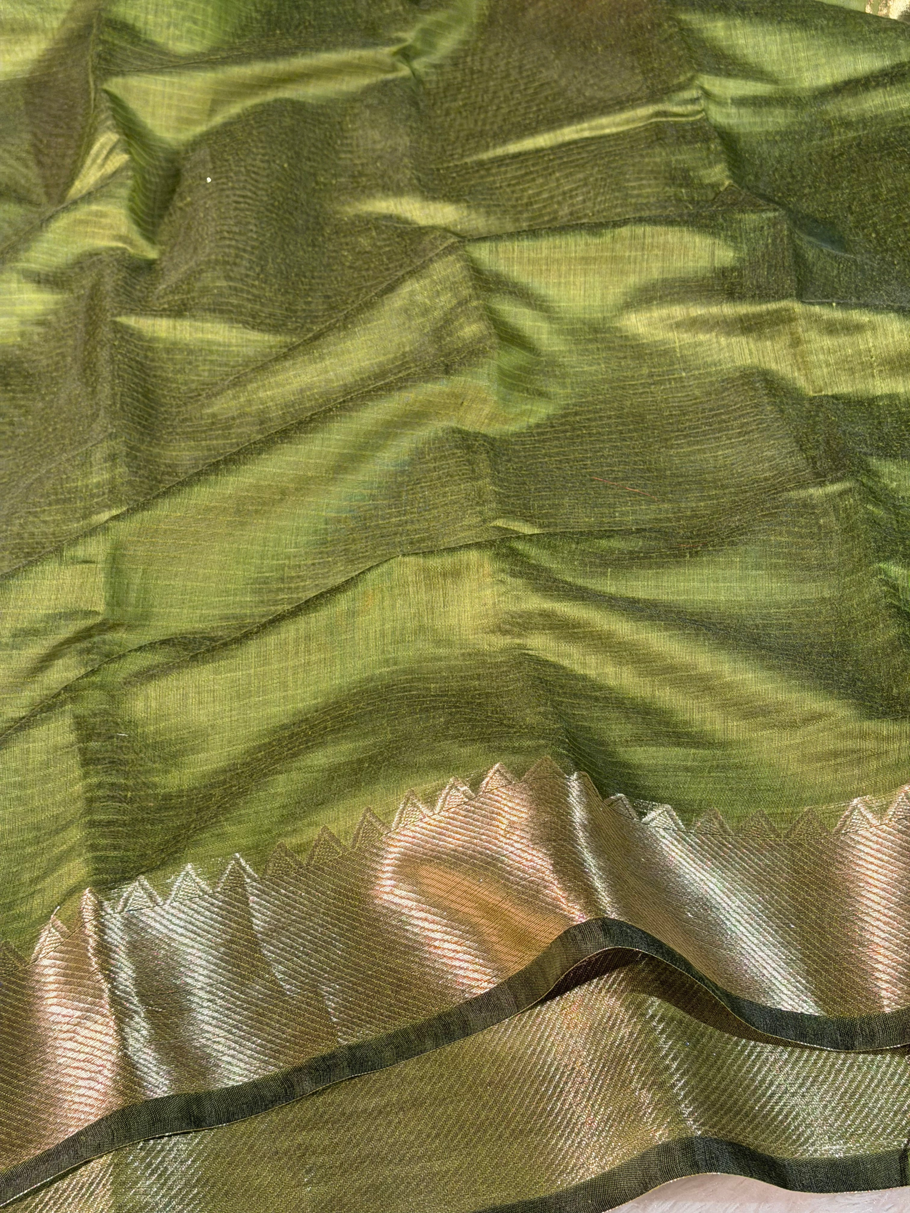 Mehendi Green Premium Mangalagiri Cotton Silk Banarasi Saree