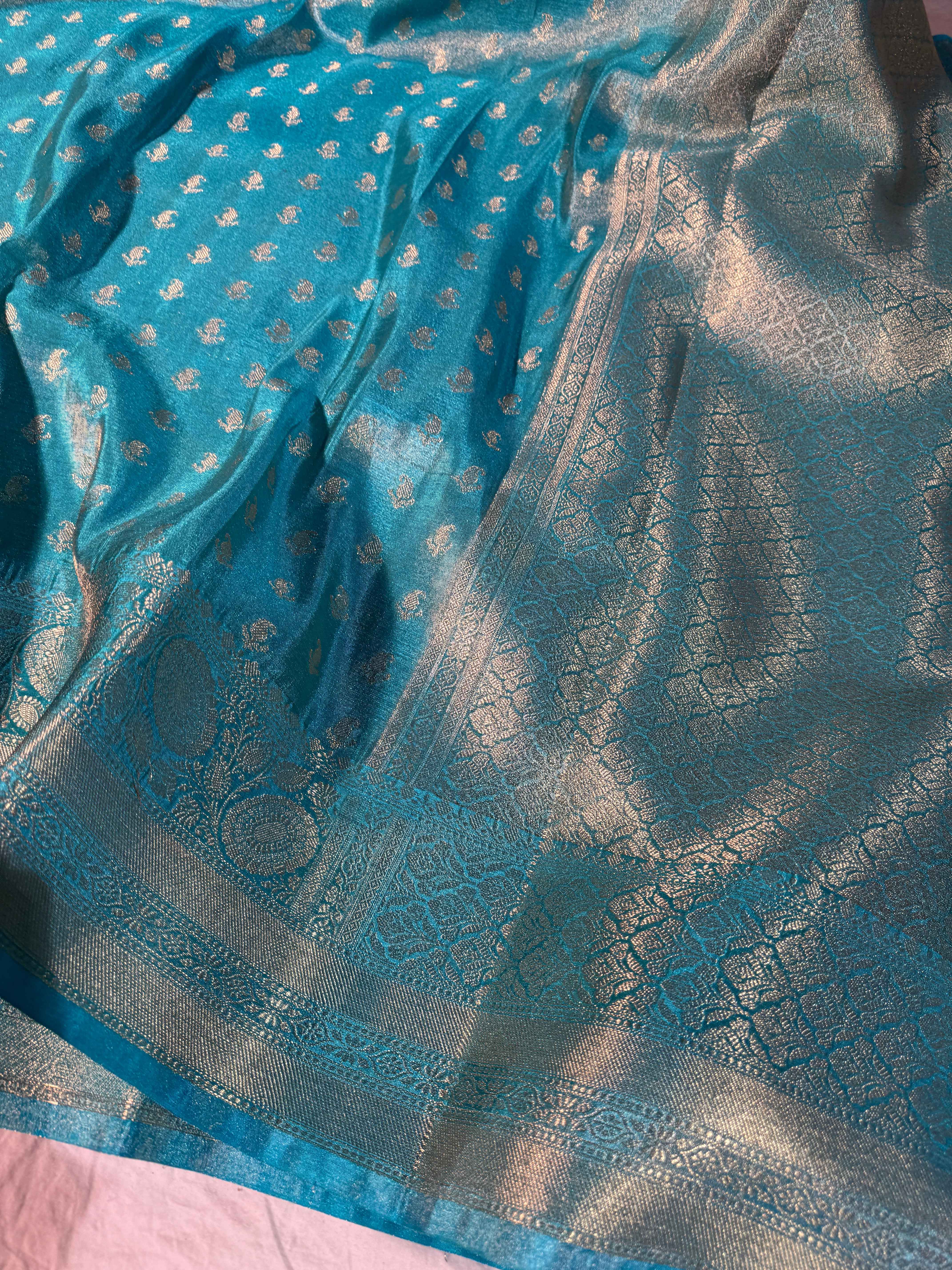 Pastel Firozi Premium Breathable Tissue Silk Banarasi Saree