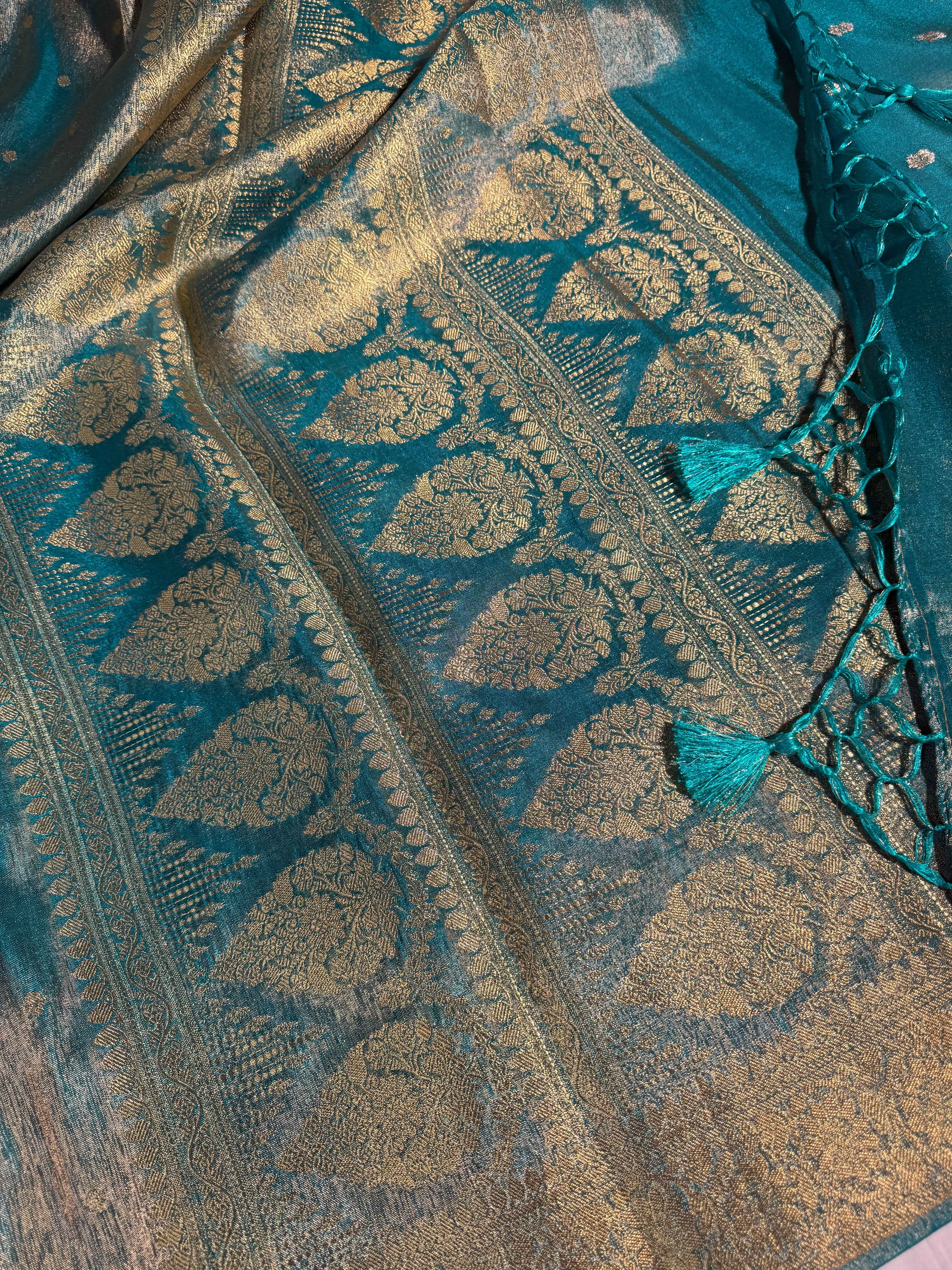 Metallic Seagreen Premium Breathable Tissue Silk Banarasi Saree