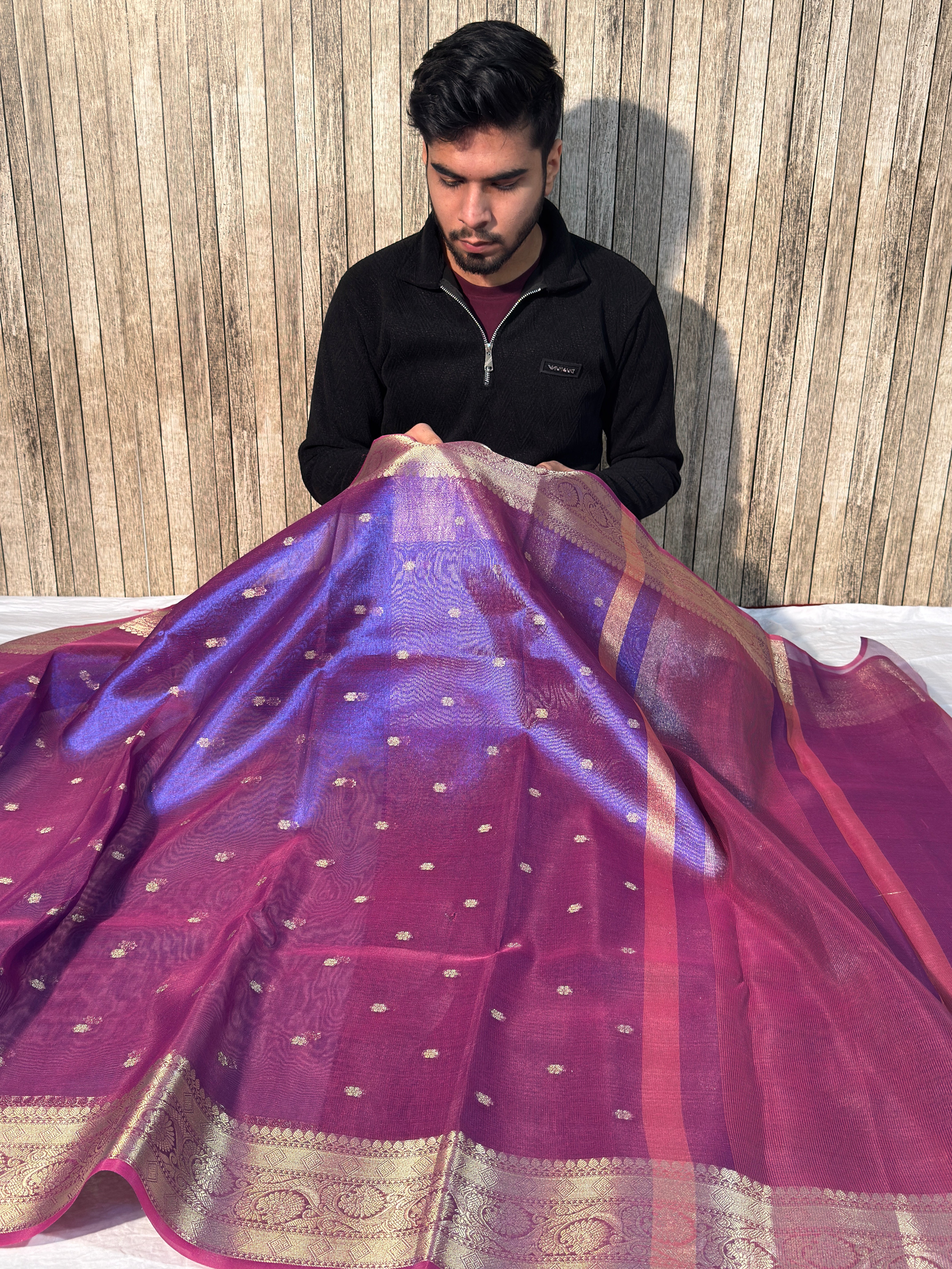 Rare Dual Shade Blue Premium Tissue Silk Banarasi Saree