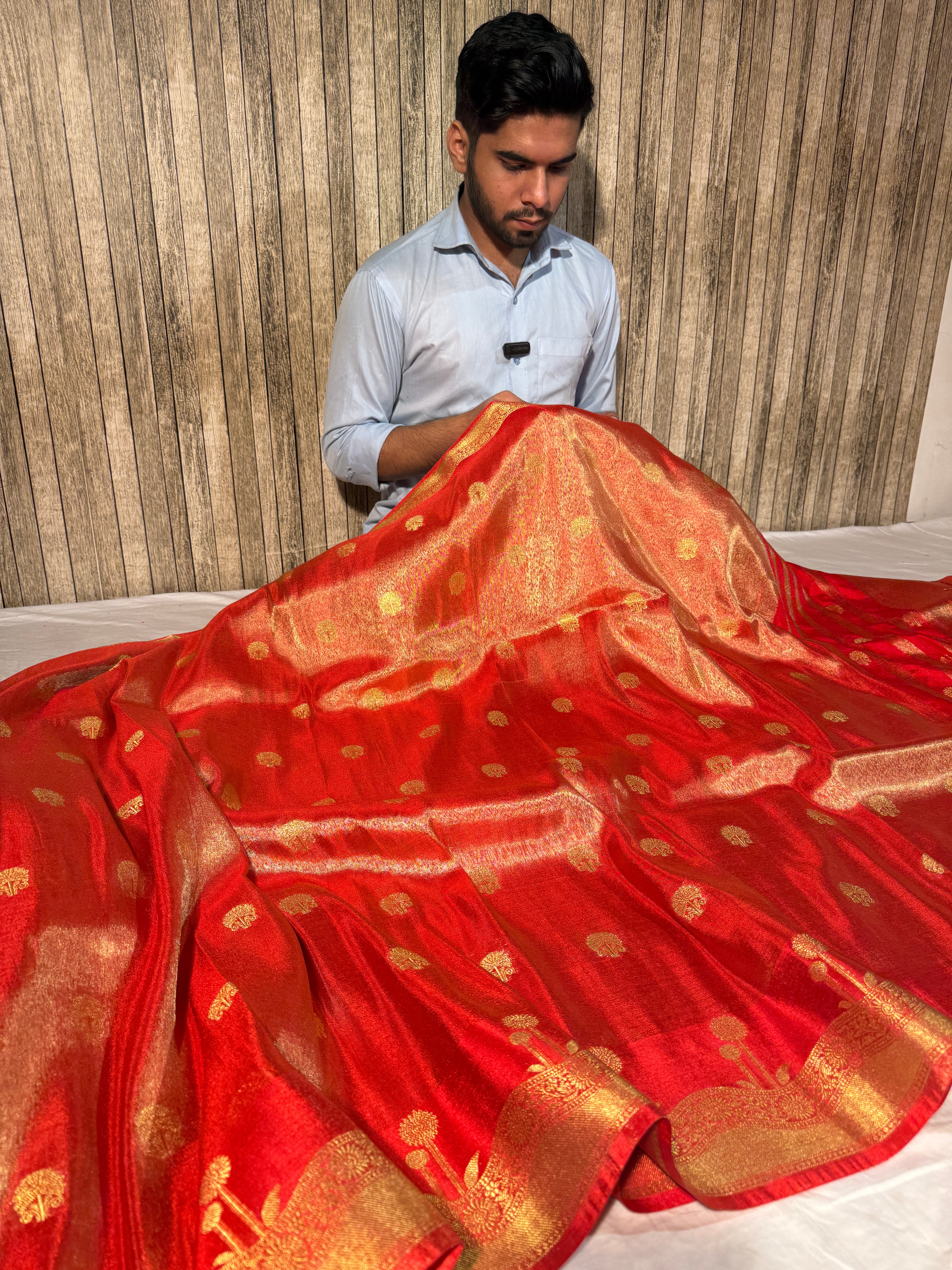 Metallic Orange Premium Breathable Tissue Silk Banarasi Saree