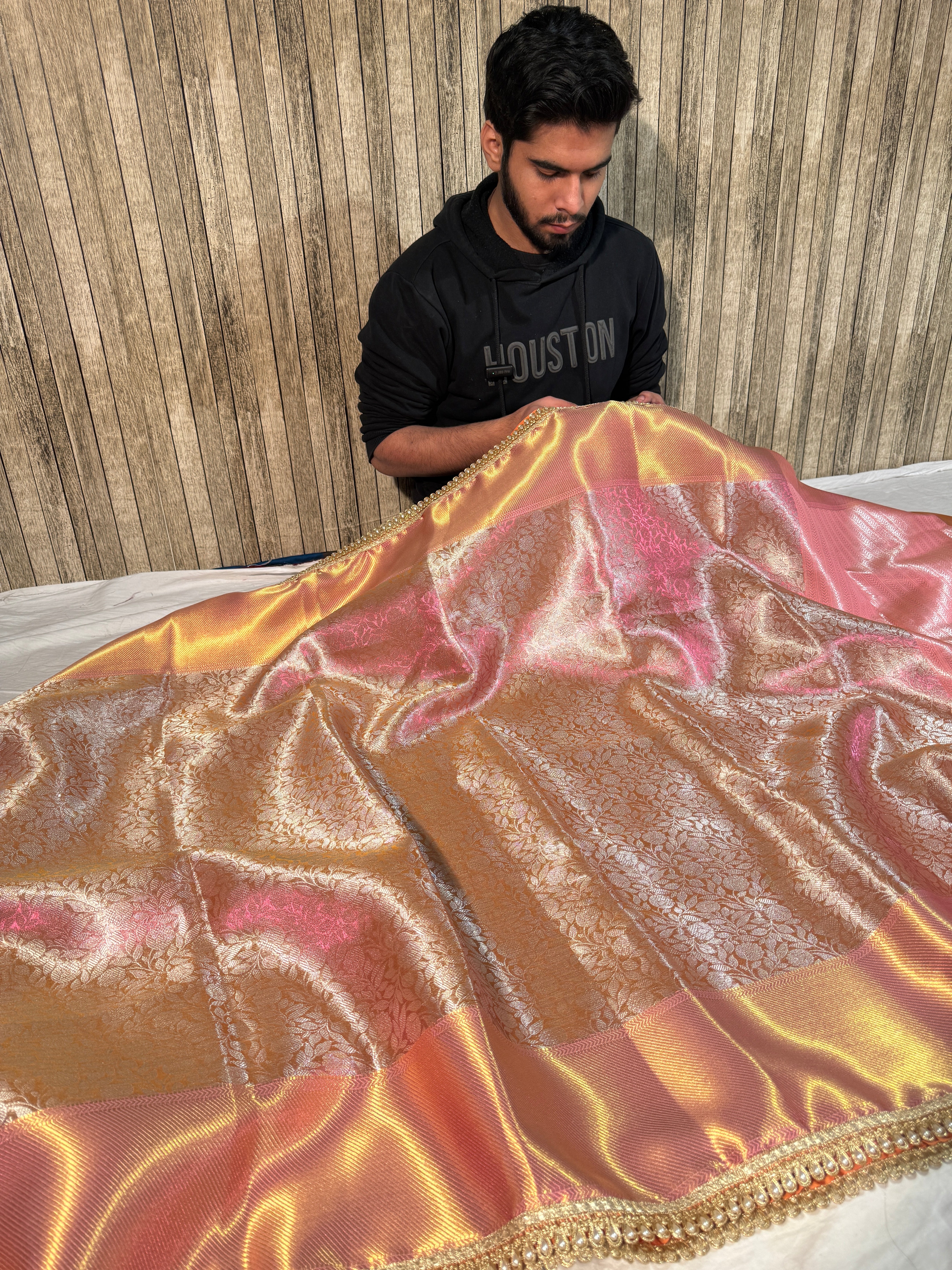 Sai Pallavi Mam Inspired Kanjeevaram Tissue Silk Moti Lace Attached Banarasi Saree