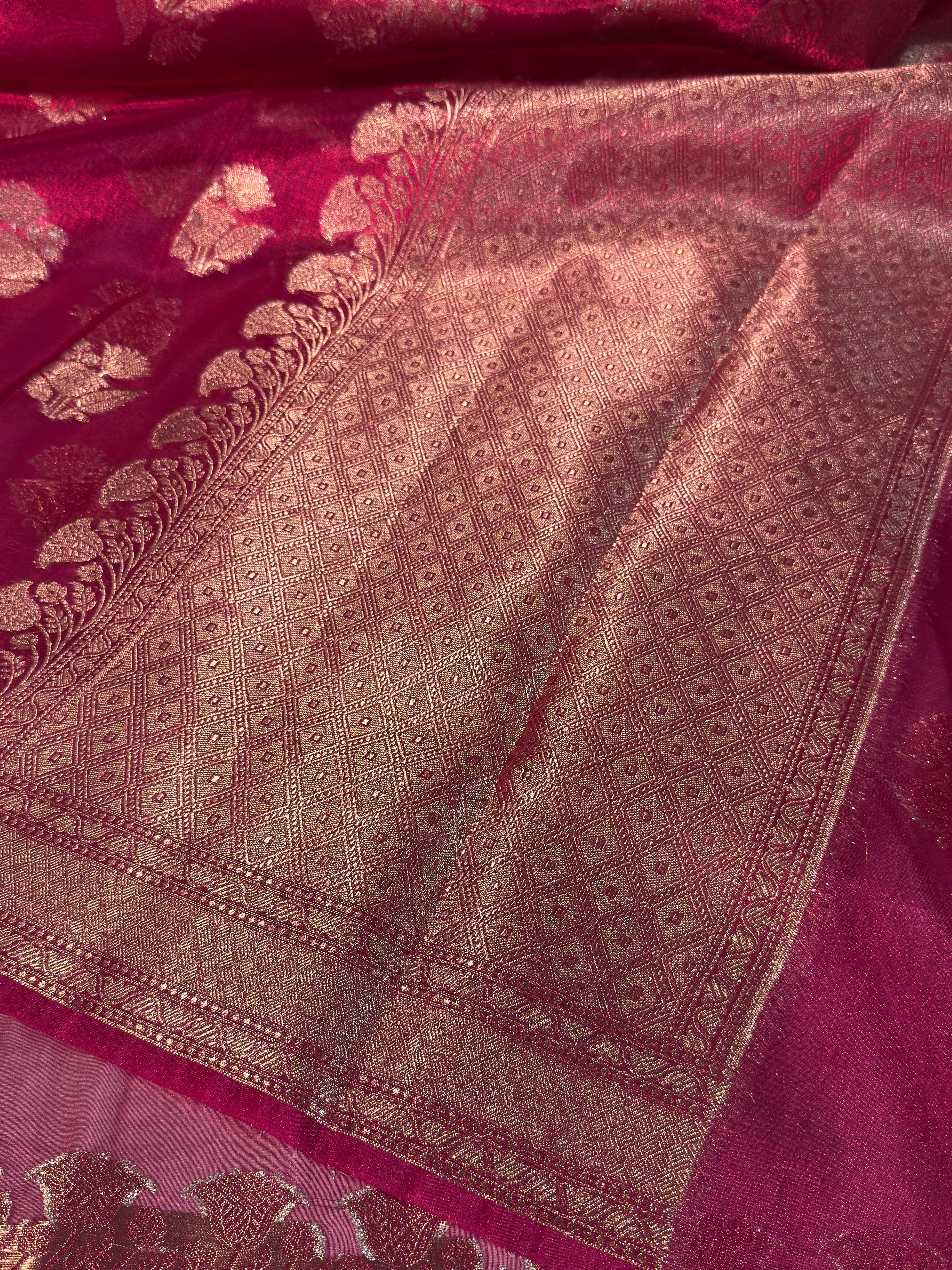 Rani Pink Premium Tissue Silk Banarasi Saree
