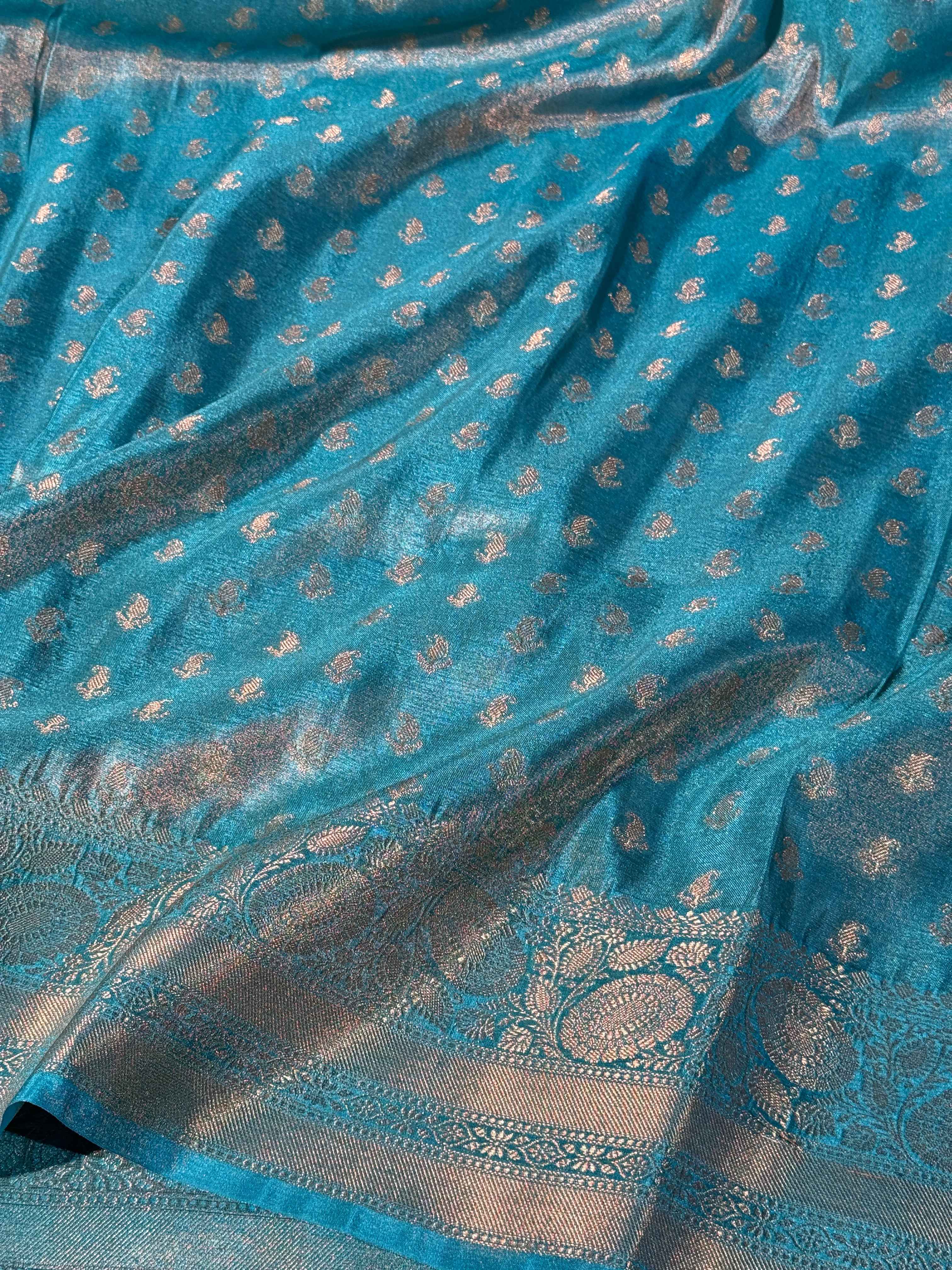 Pastel Firozi Premium Breathable Tissue Silk Banarasi Saree