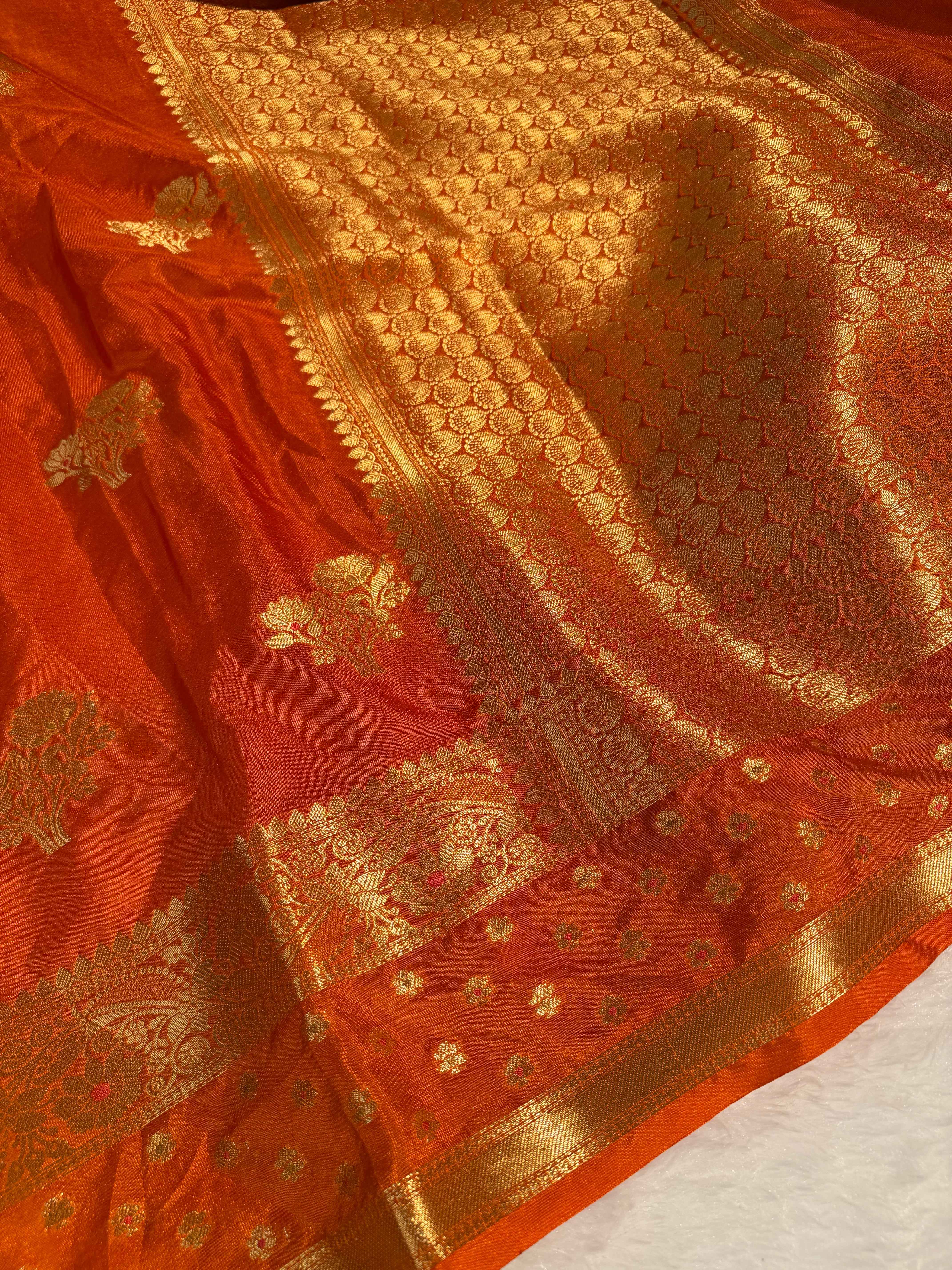 Rust Orange Premium Chiniya Silk Banarasi Saree
