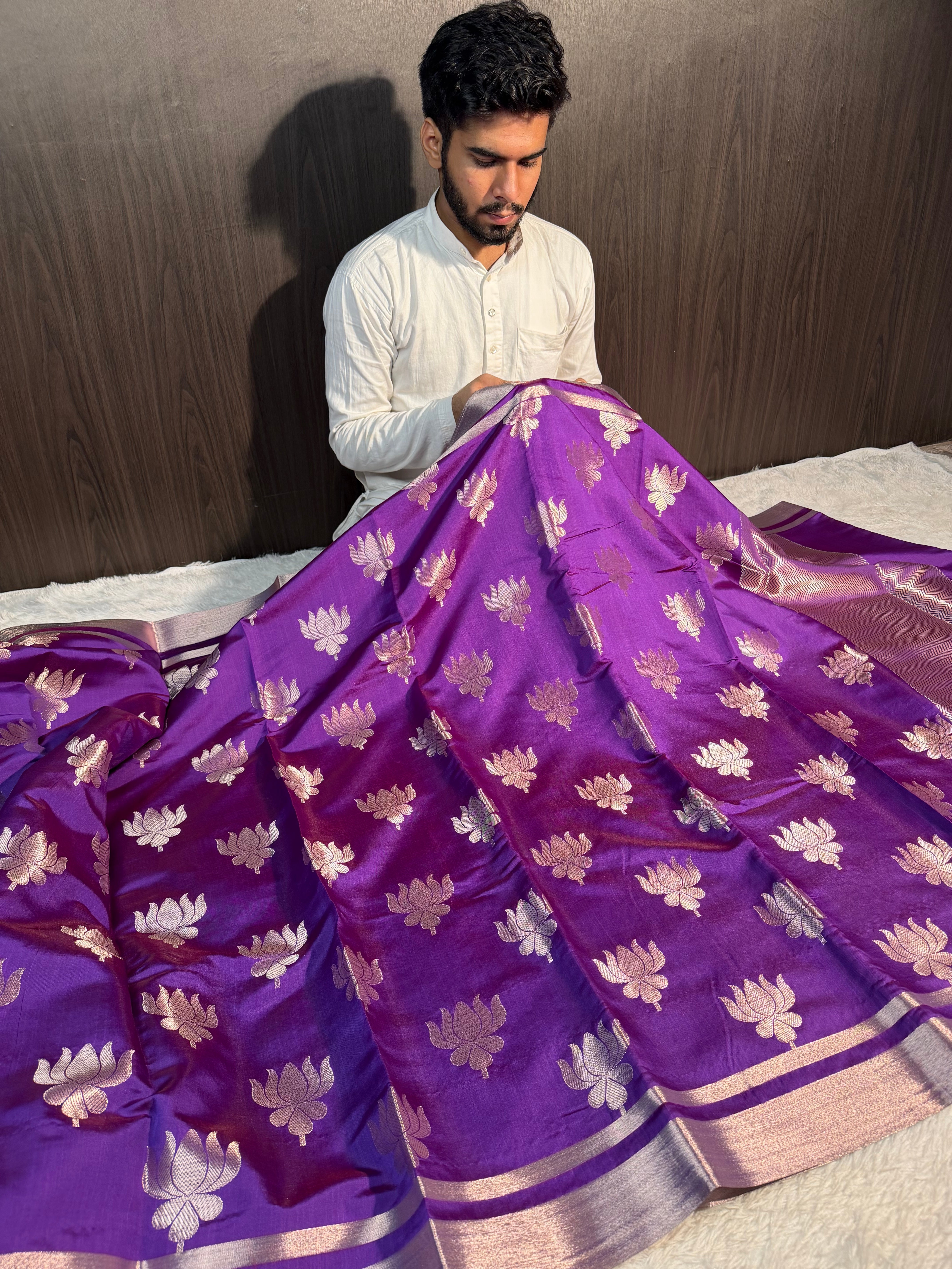 Rare Baigani Premium Soft Katan Silk Banarasi Saree with Lotus Buta Weave