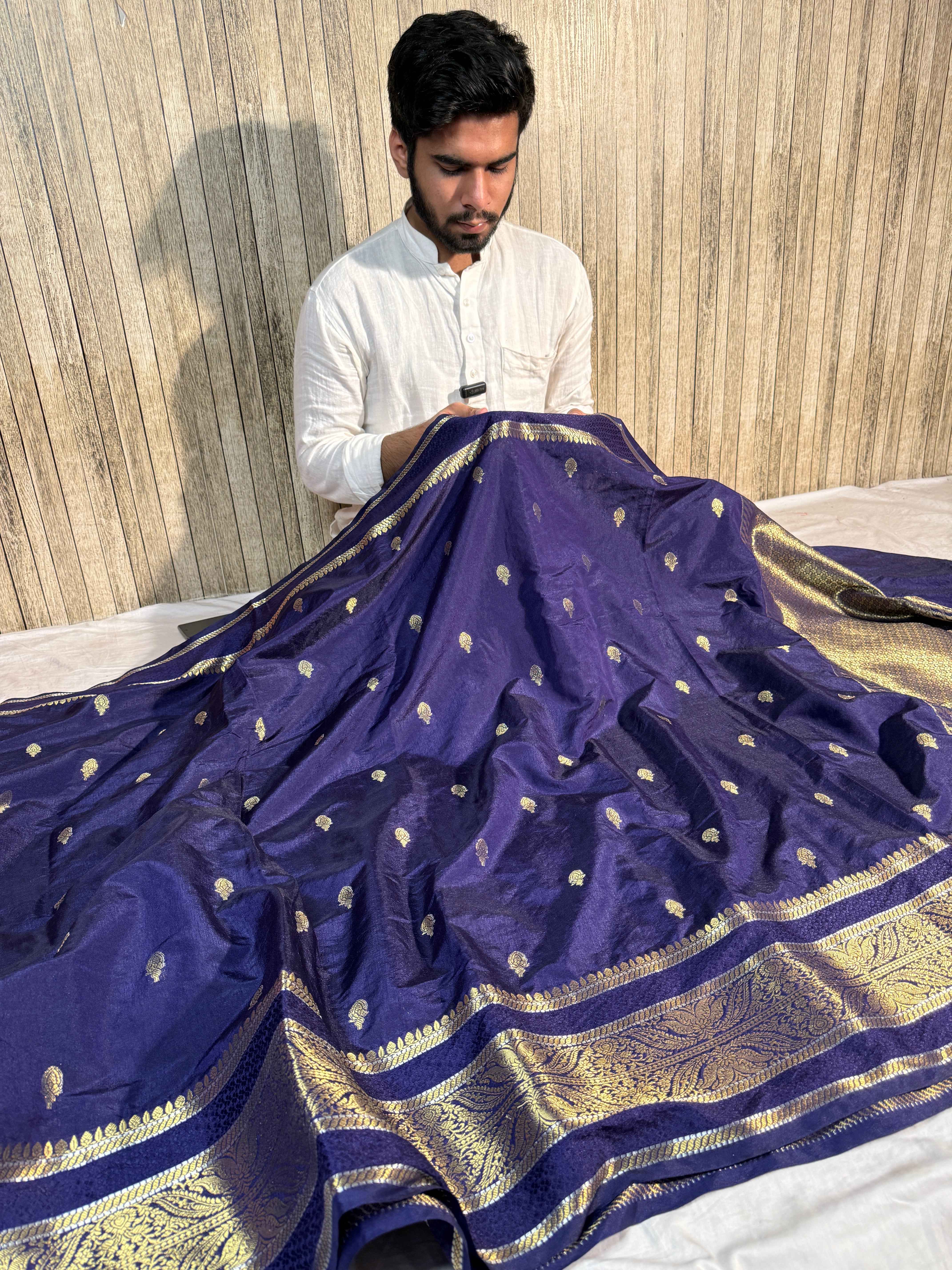 Navy Blue Premium Soft Chiniya Silk Banarasi Saree