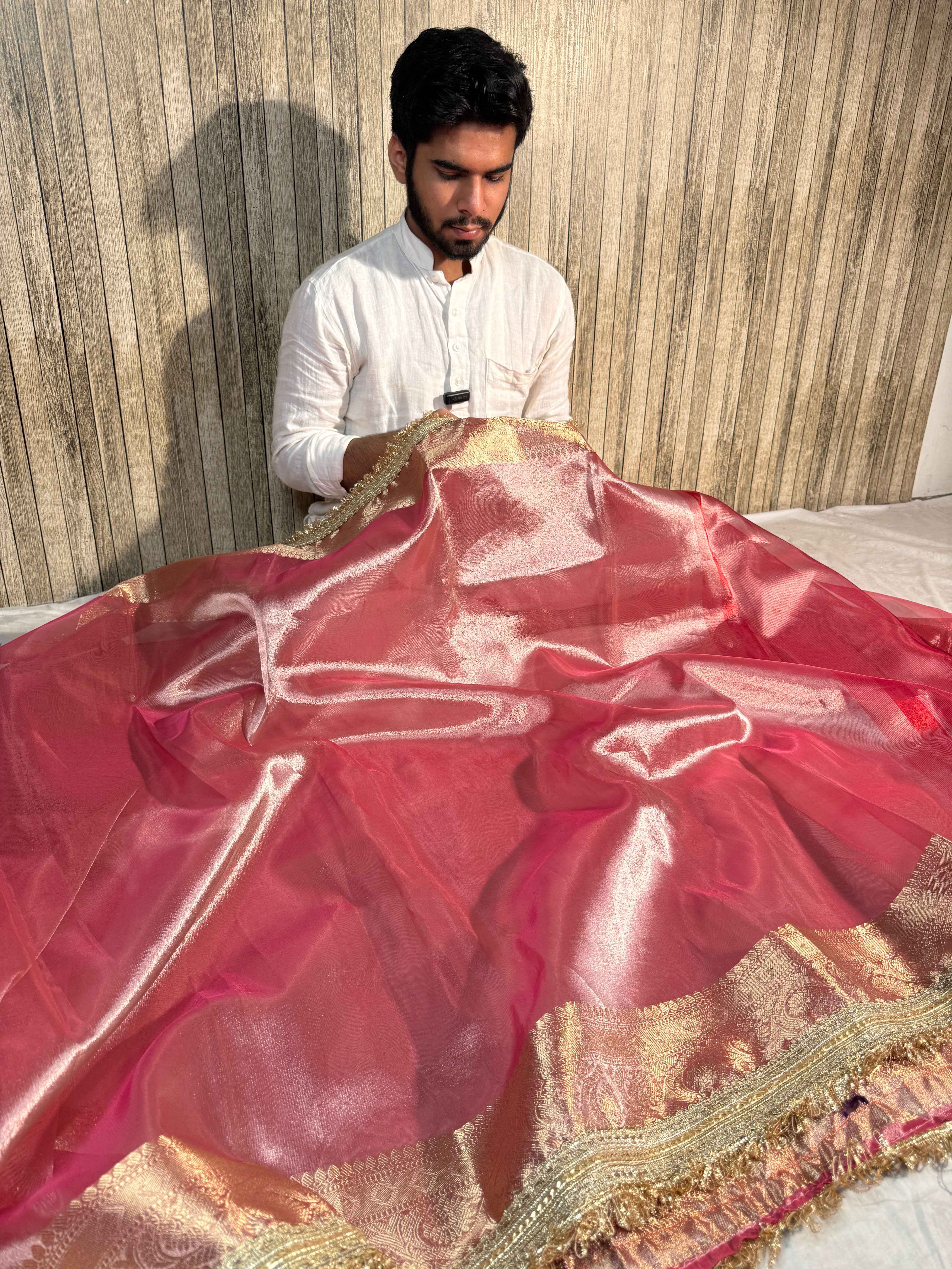 Mauve Pink Tissue Silk Banarasi Saree with Premium Lace Work