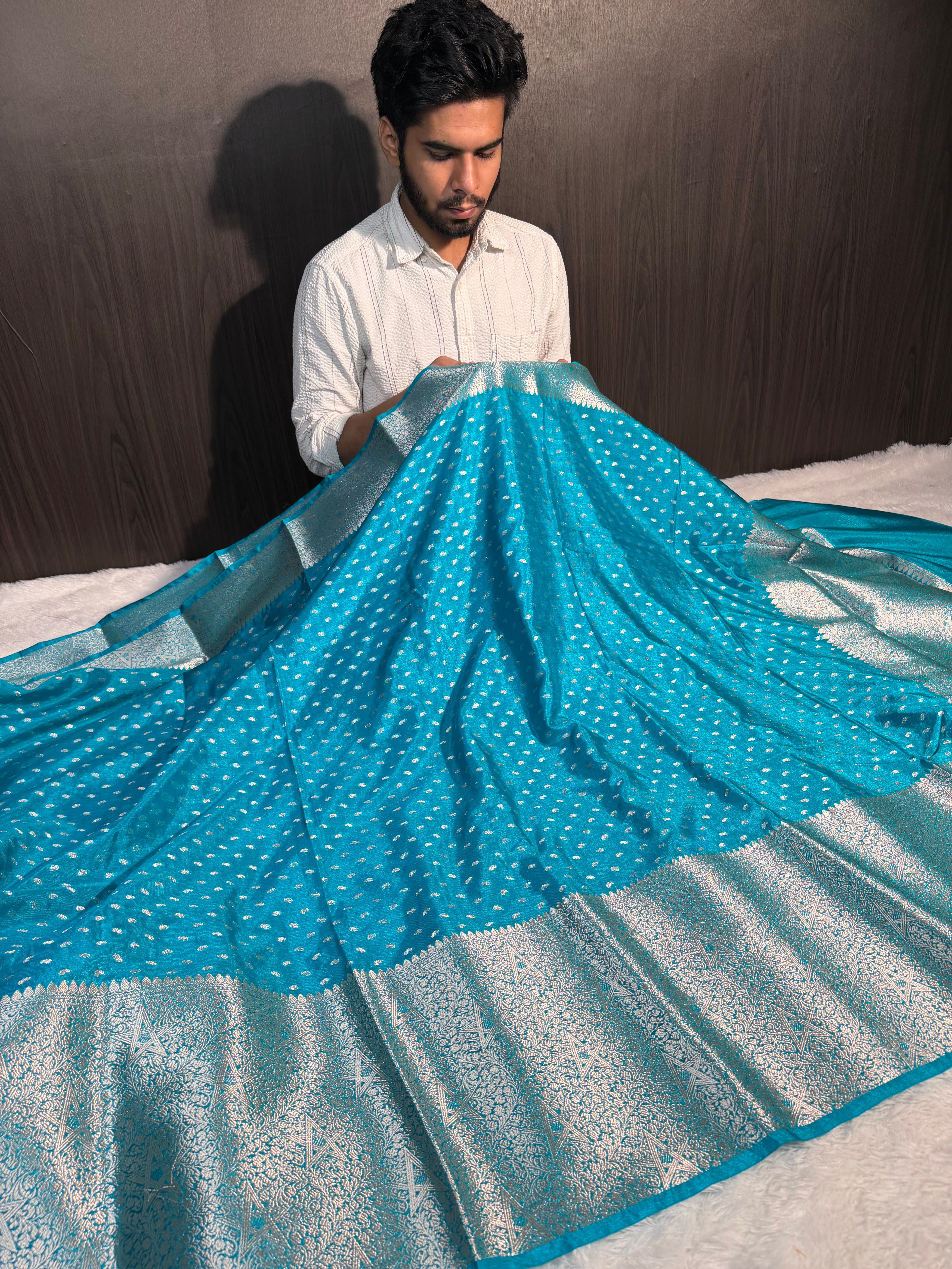 Dark Seagreen Premium Soft Chiniya Silk Banarasi Saree