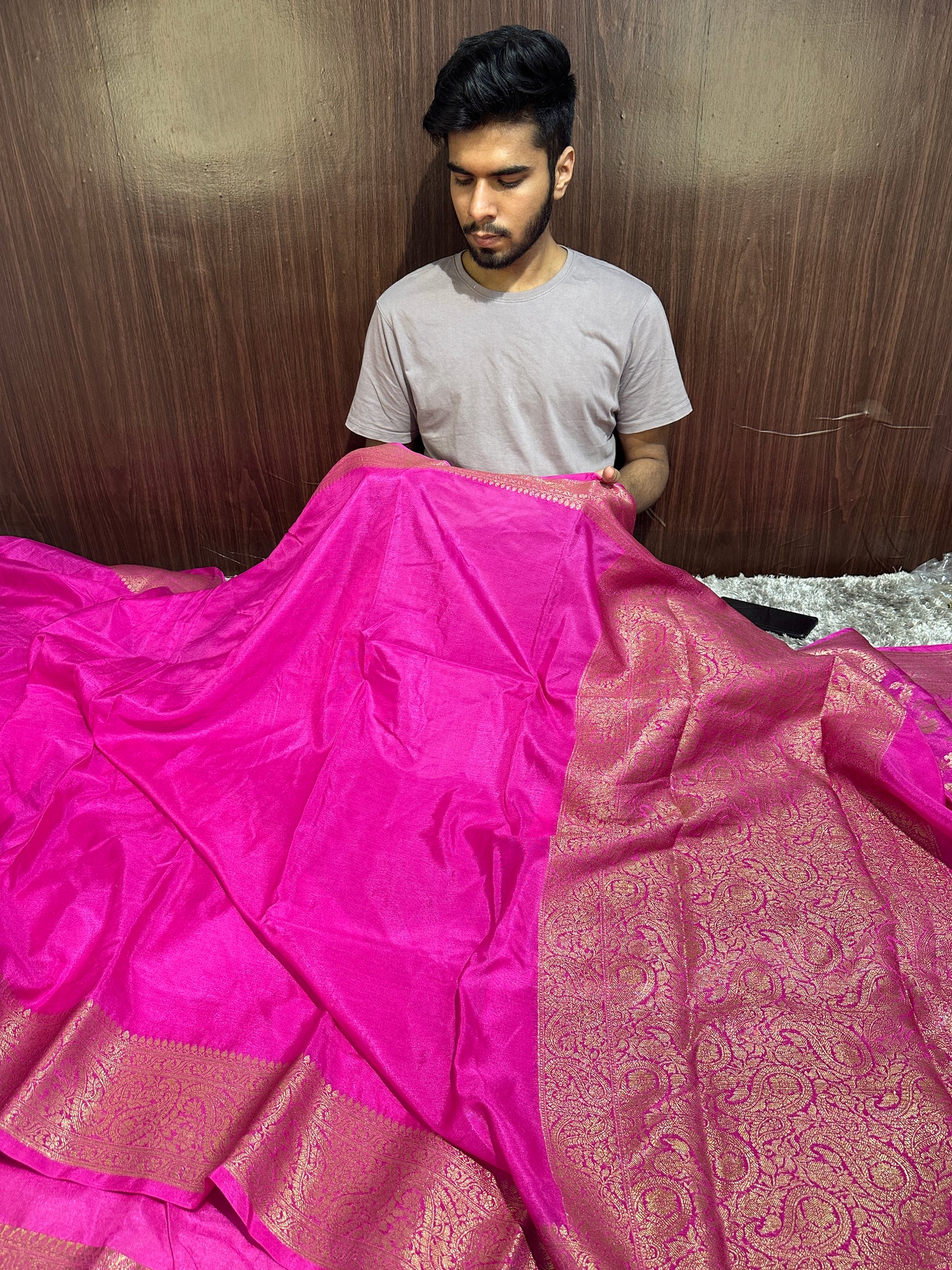 Beautiful Rani Pink Bridal Warm Silk Banarasi Saree