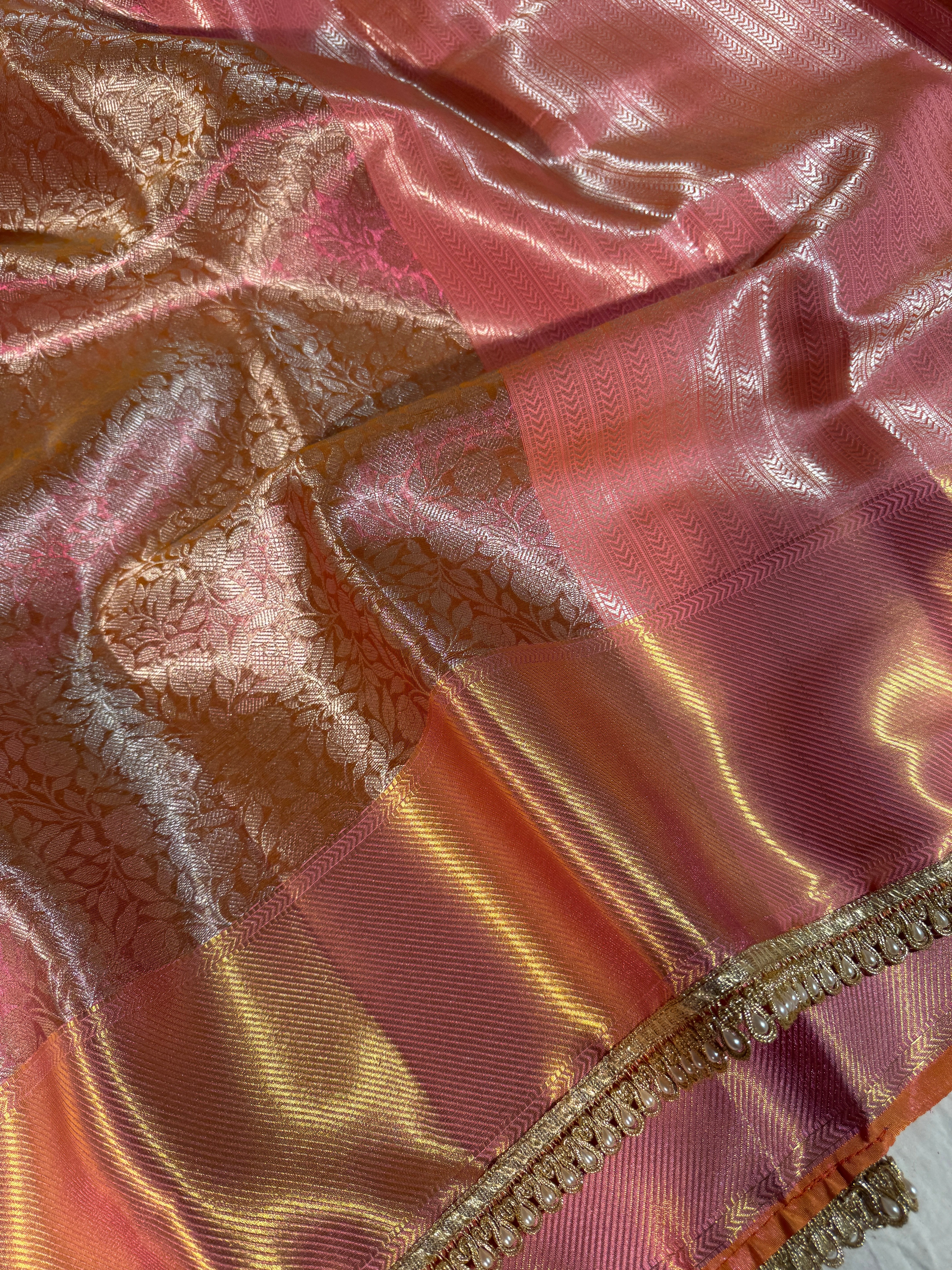 Sai Pallavi Mam Inspired Kanjeevaram Tissue Silk Moti Lace Attached Banarasi Saree