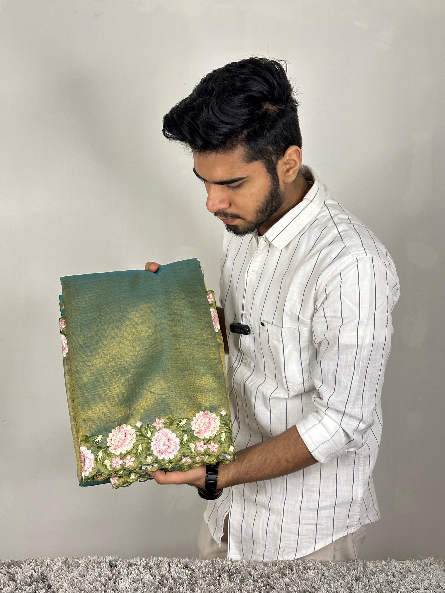 Seagreen Bridal Tissue Banarasi Saree with Crochet Embroidered Borders