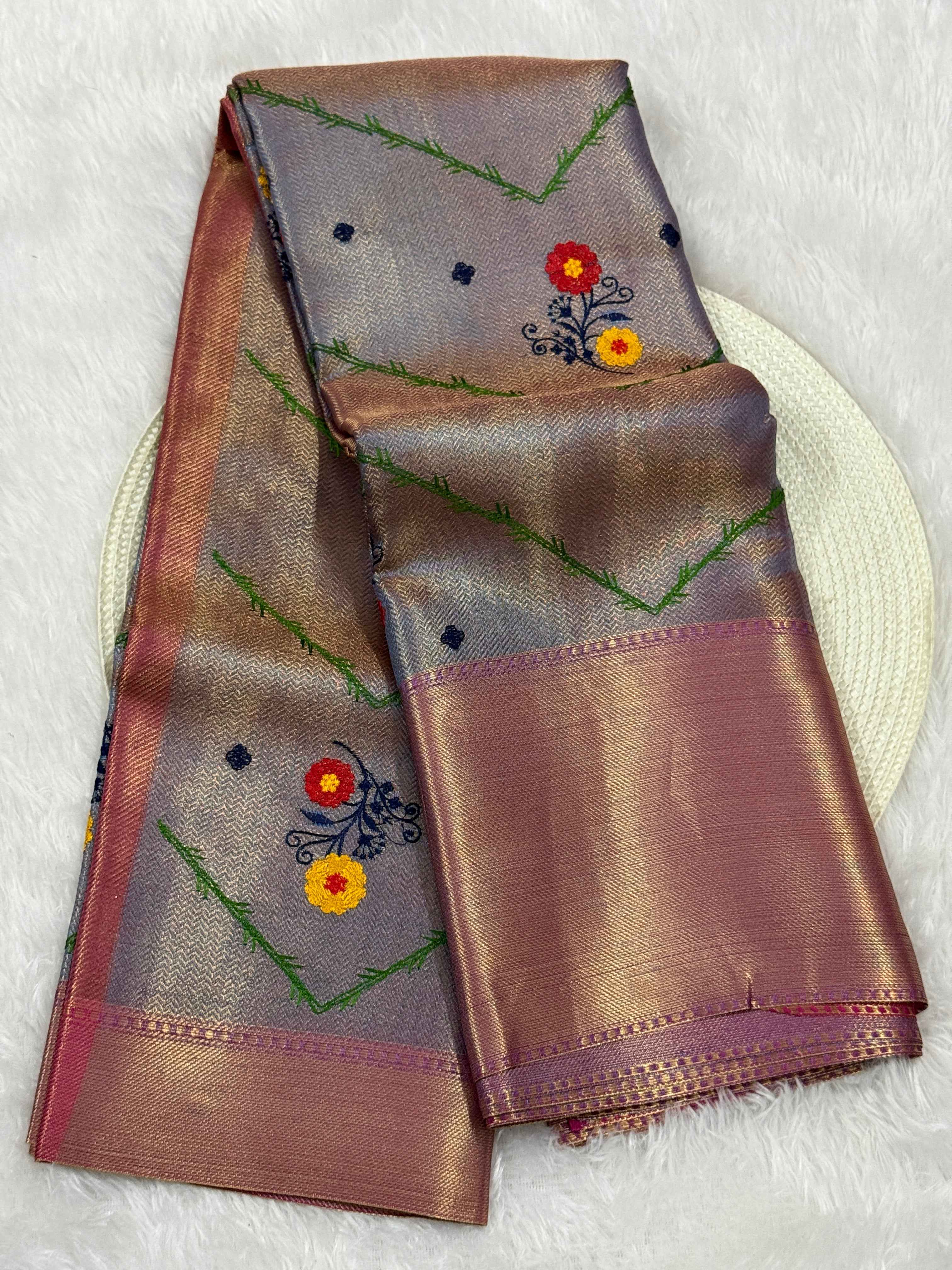 Premium Kanjeevaram Soft Tissue Silk Banarasi Saree with Rich Embroidery