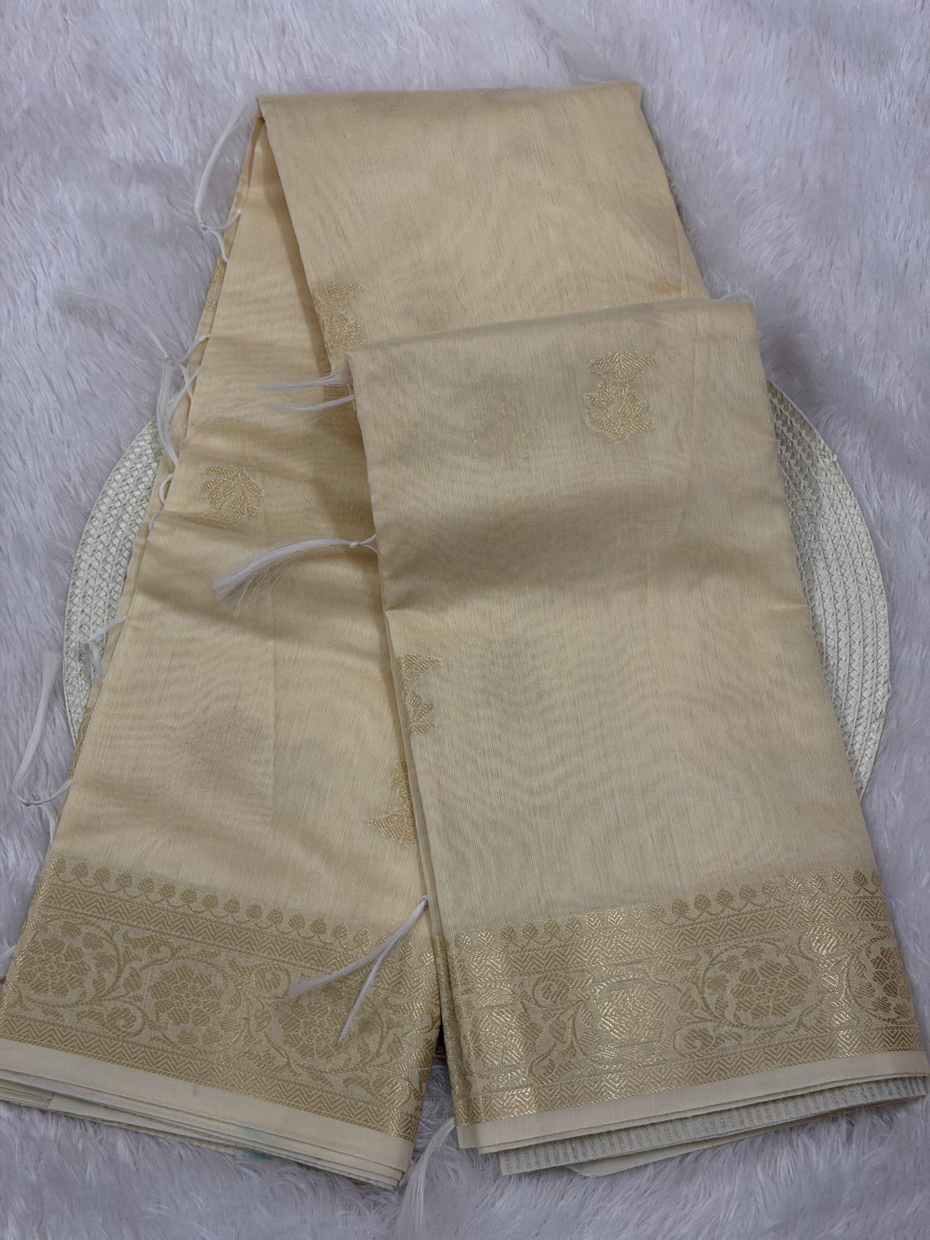 Premium Soft Linen Cotton Silk Banarasi Saree with Rich Pallu