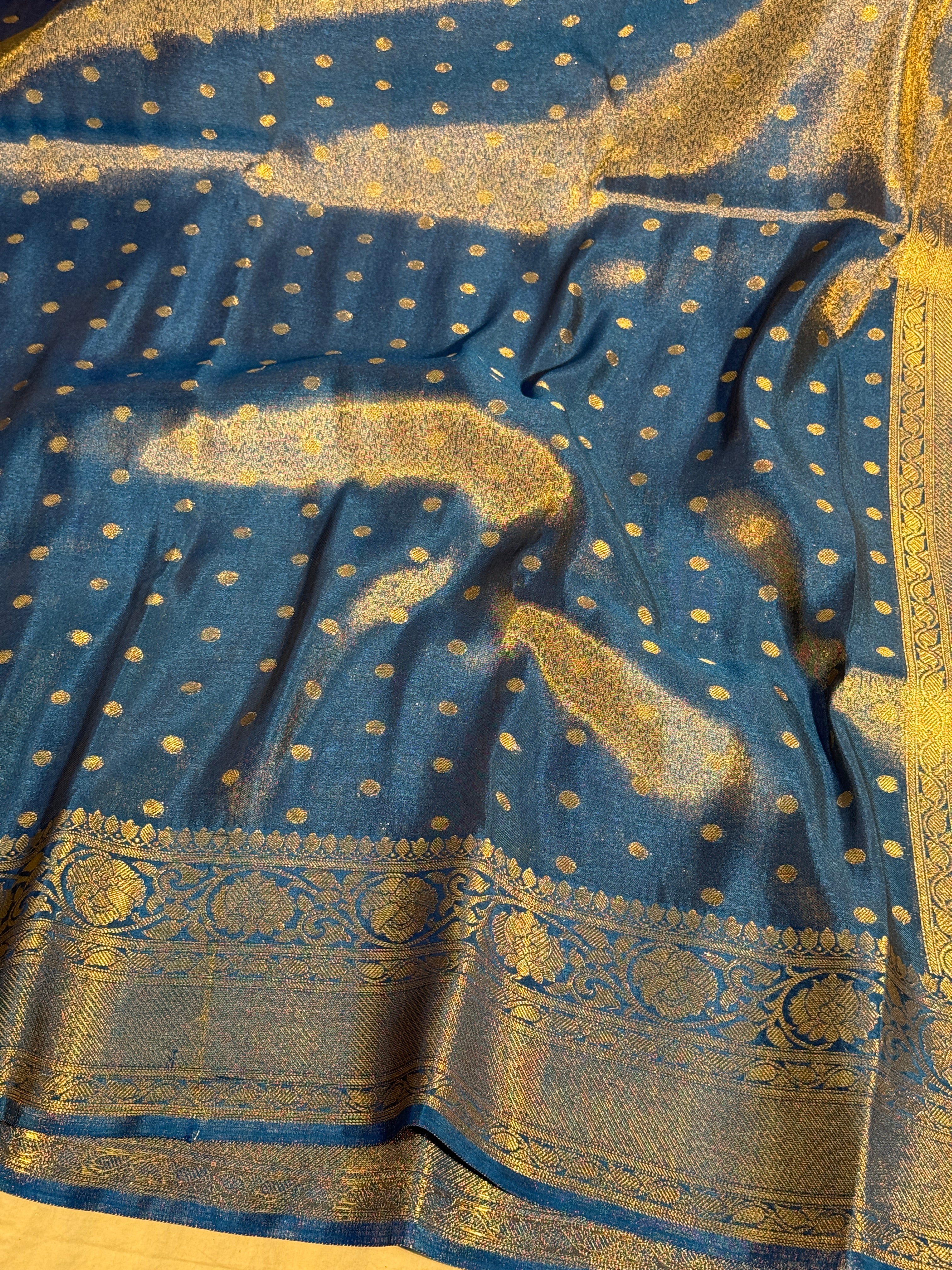 Metallic Royal Blue Premium Breathable Tissue Silk Banarasi Saree