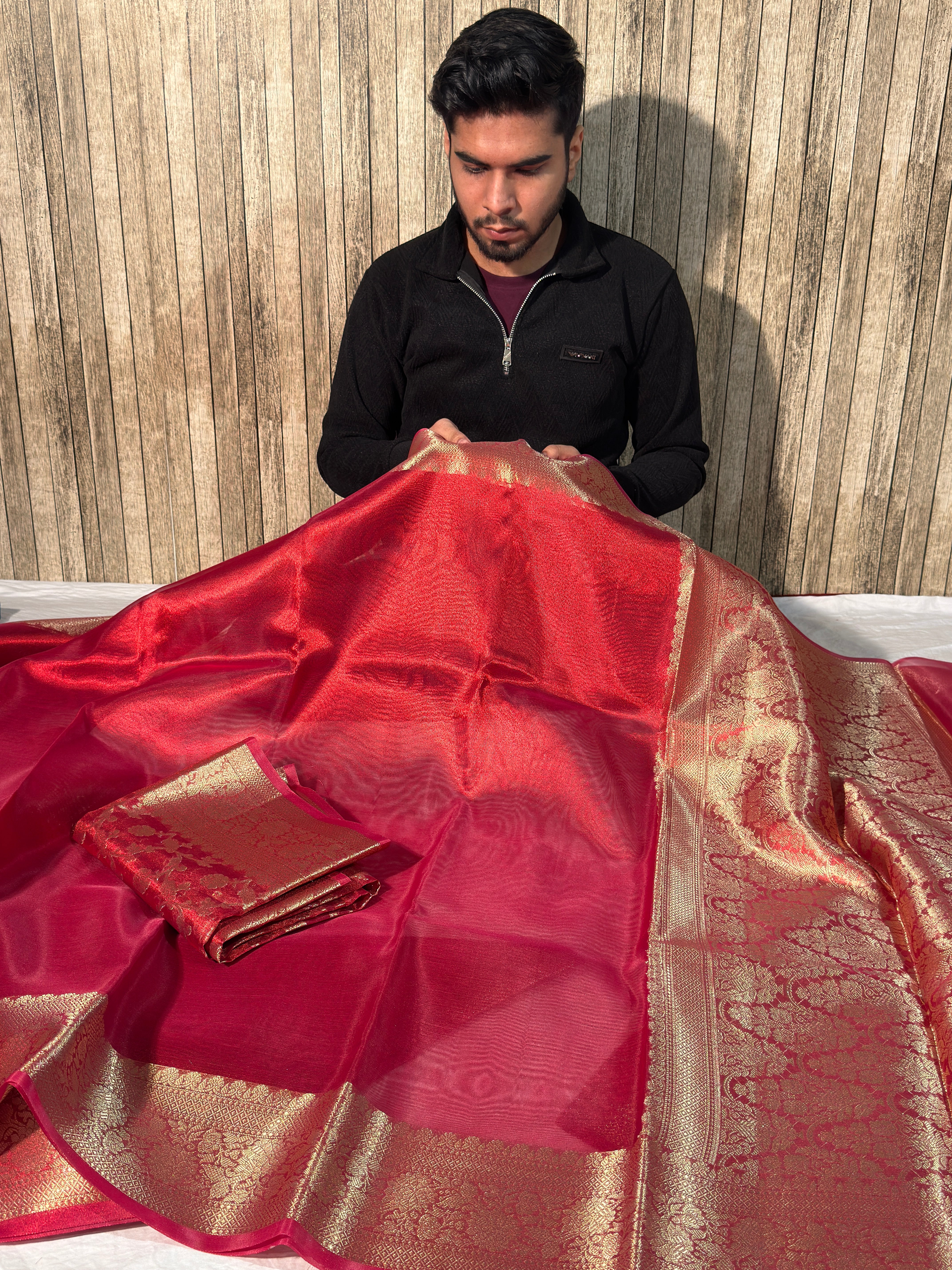 Metallic Red Premium Tissue Silk Banarasi Saree